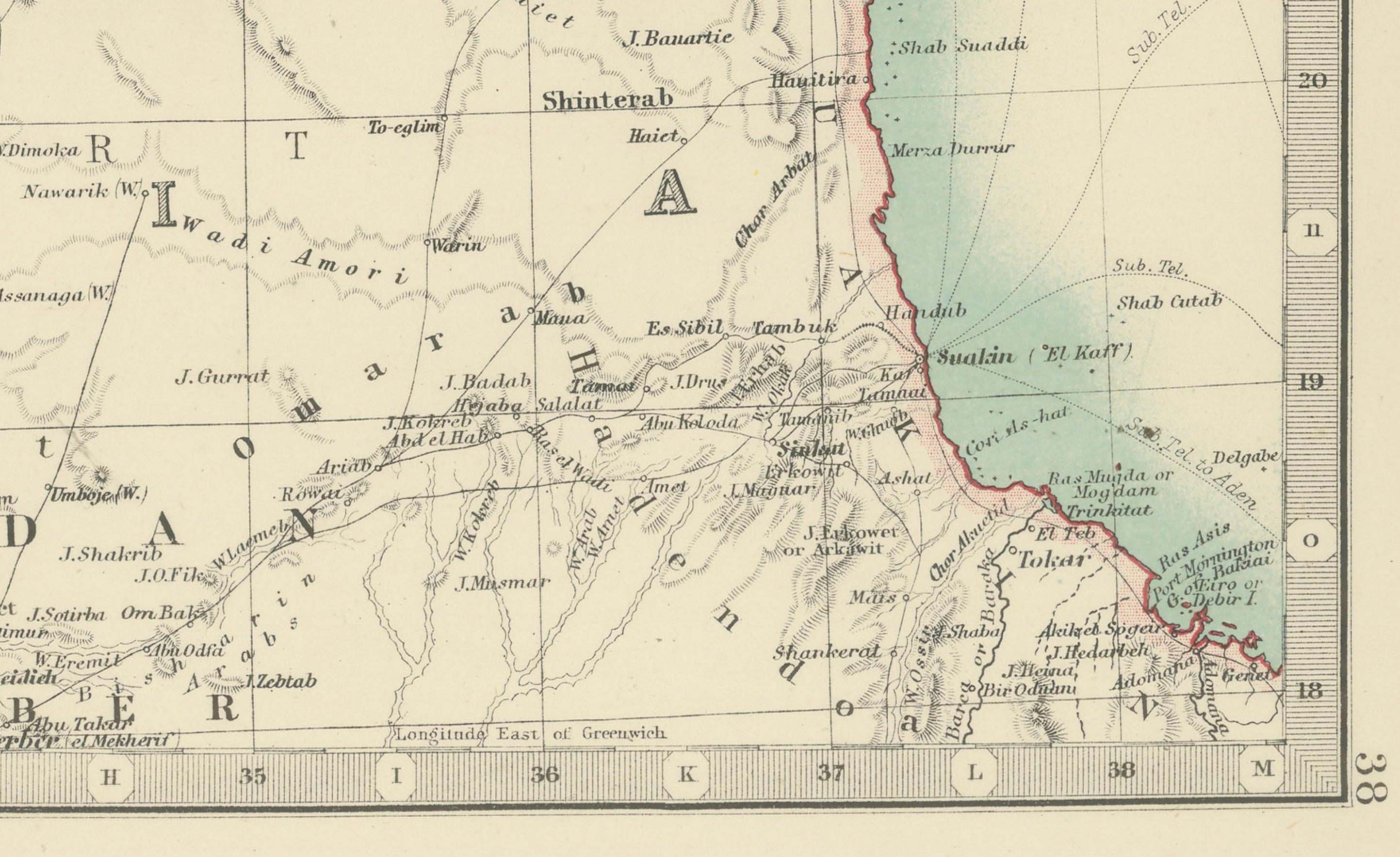 Papier Égypte et Basse-Nubie, 1903 - Carte historique mettant en évidence le Nil et la mer Rouge en vente