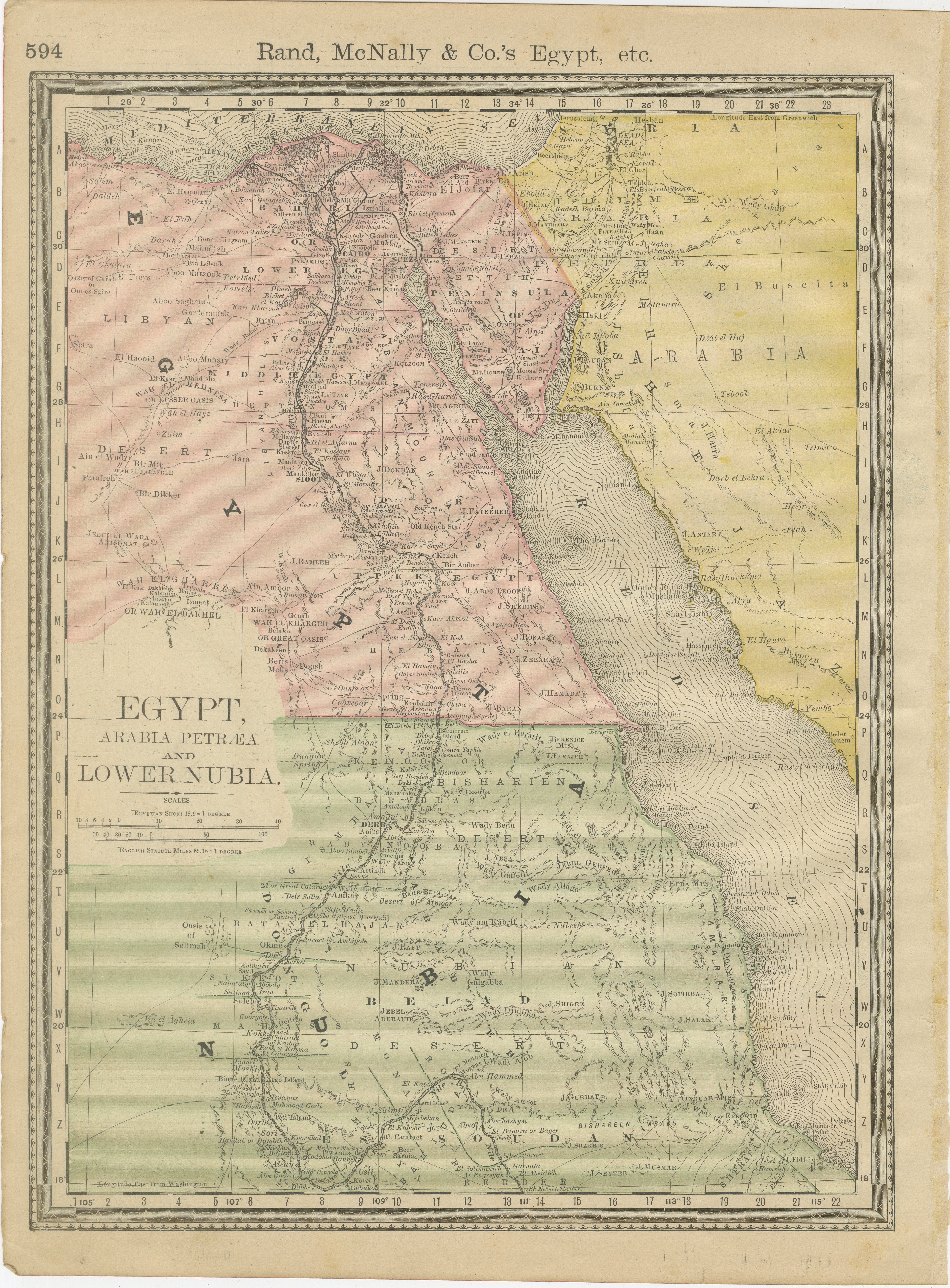 Egypt 
Lower Nubia – Elegant Antique Atlas Map of the Nile, ca.1888 For Sale