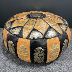 Egypt Pictured Pouf Ottoman Footrest Poof Pouffe Made of Leather, 1970s