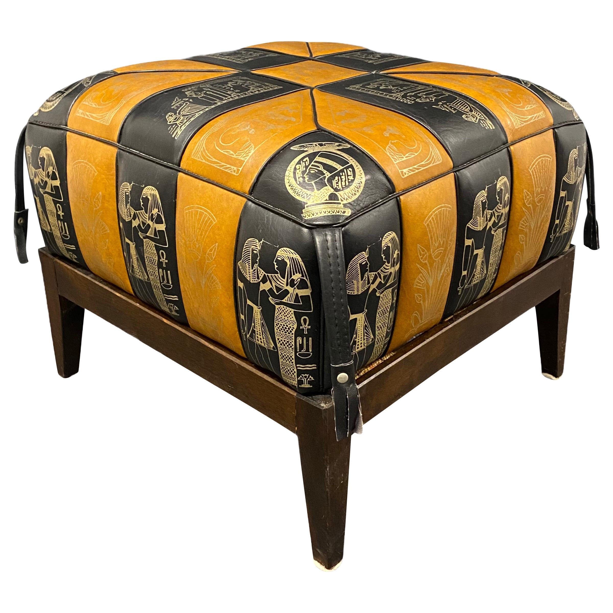 Egypt Pictured Pouf Ottoman Footstool Poof Pouffe Made of Leatherette, 1970s