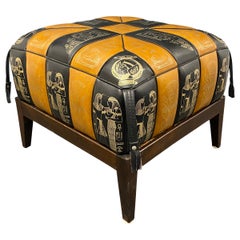 Vintage Egypt Pictured Pouf Ottoman Footstool Poof Pouffe Made of Leatherette, 1970s