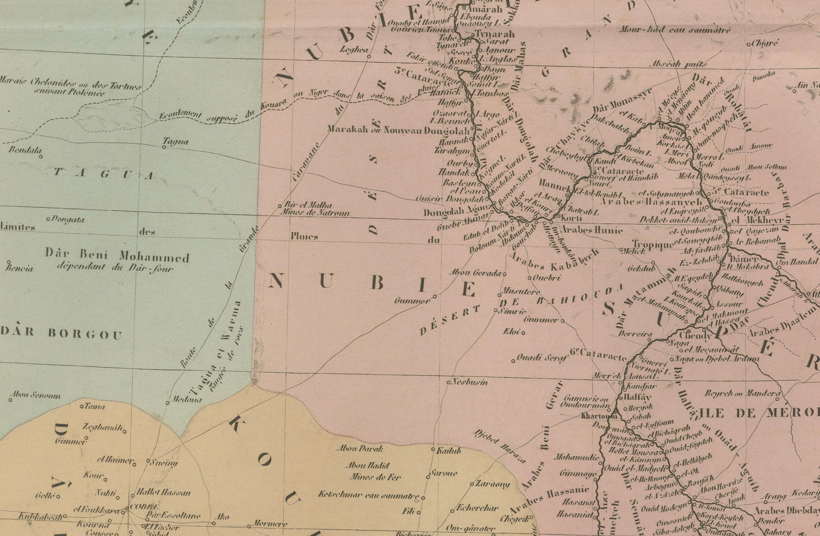Mapa antiguo de Egipto y el Mar Rojo - Mapa detallado de 1865 de las regiones de Nubia y el Nilo Francés en venta