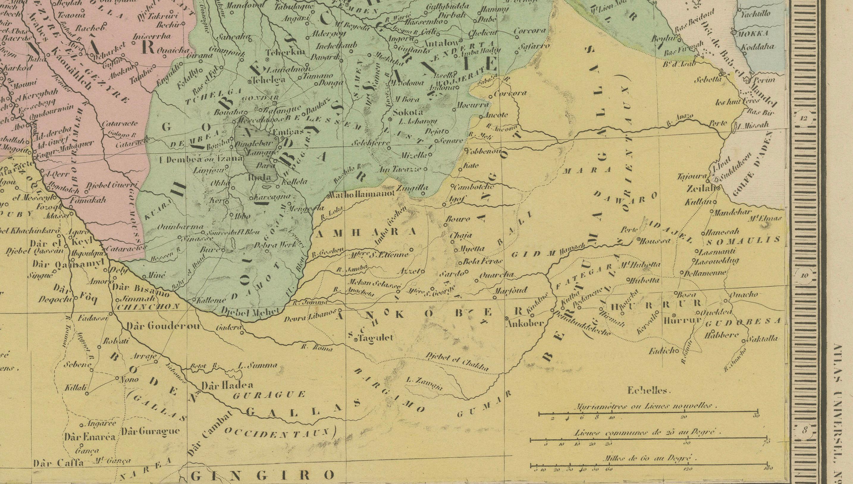 Mapa antiguo de Egipto y el Mar Rojo - Mapa detallado de 1865 de las regiones de Nubia y el Nilo en Bueno estado para la venta en Langweer, NL