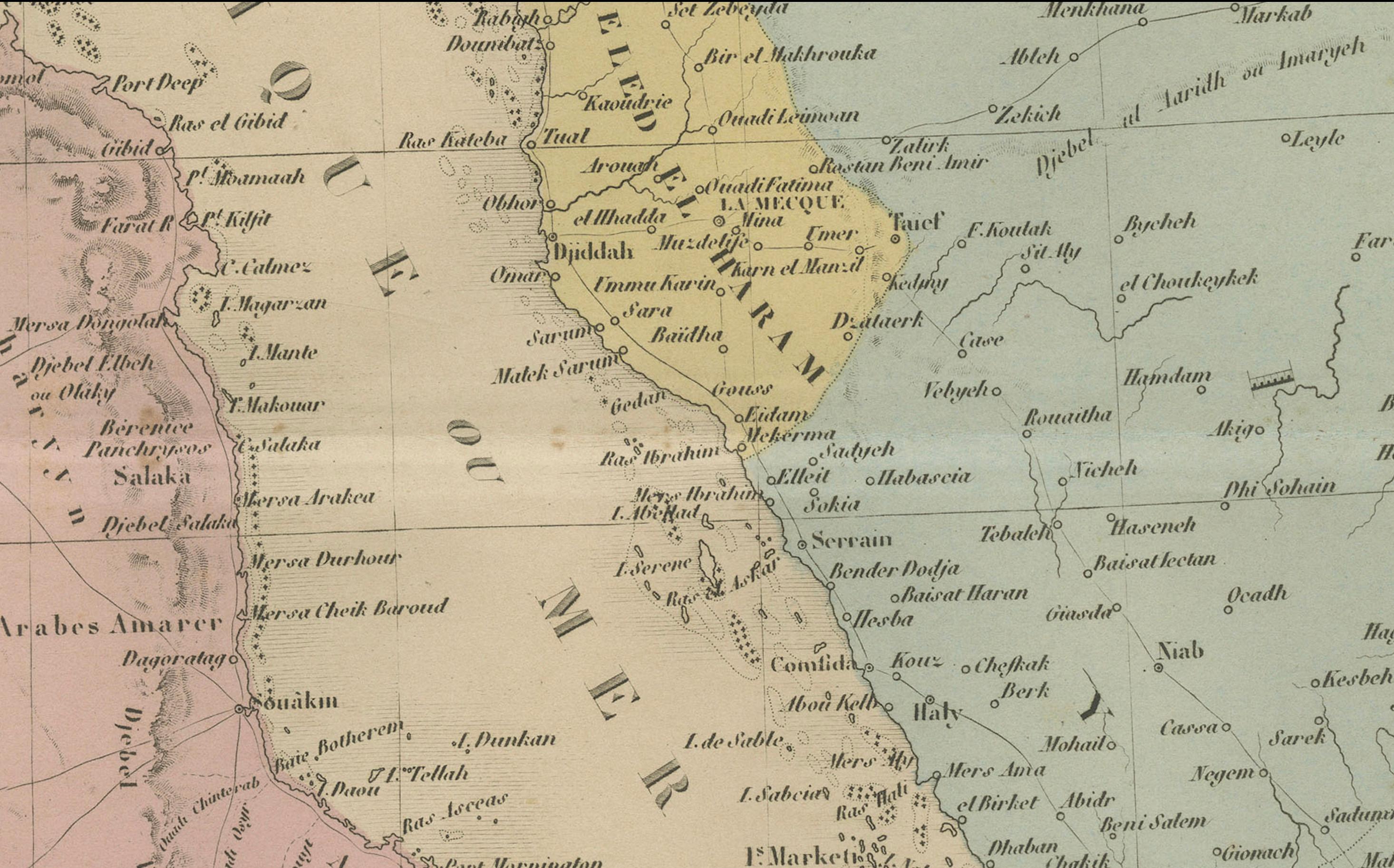 Mapa antiguo de Egipto y el Mar Rojo - Mapa detallado de 1865 de las regiones de Nubia y el Nilo siglo XIX en venta