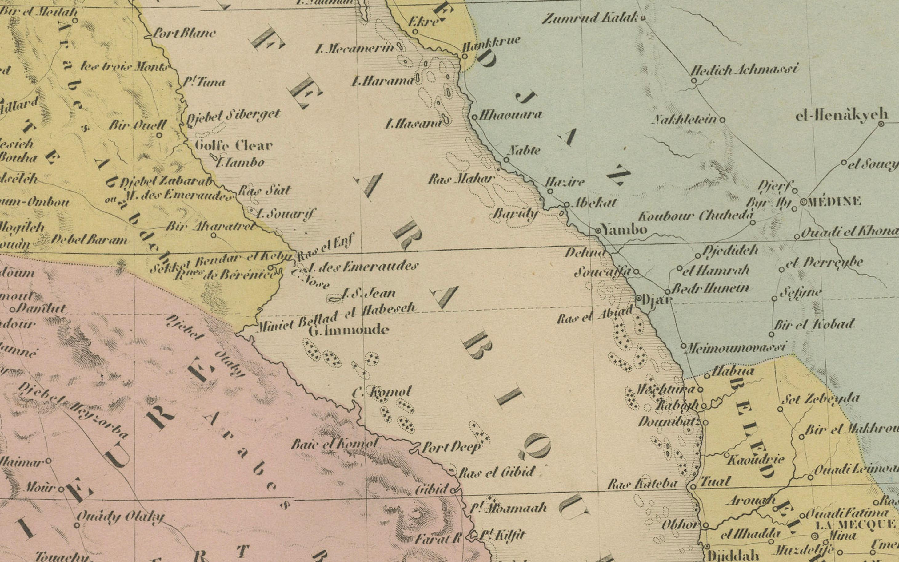 Mapa antiguo de Egipto y el Mar Rojo - Mapa detallado de 1865 de las regiones de Nubia y el Nilo Papel en venta