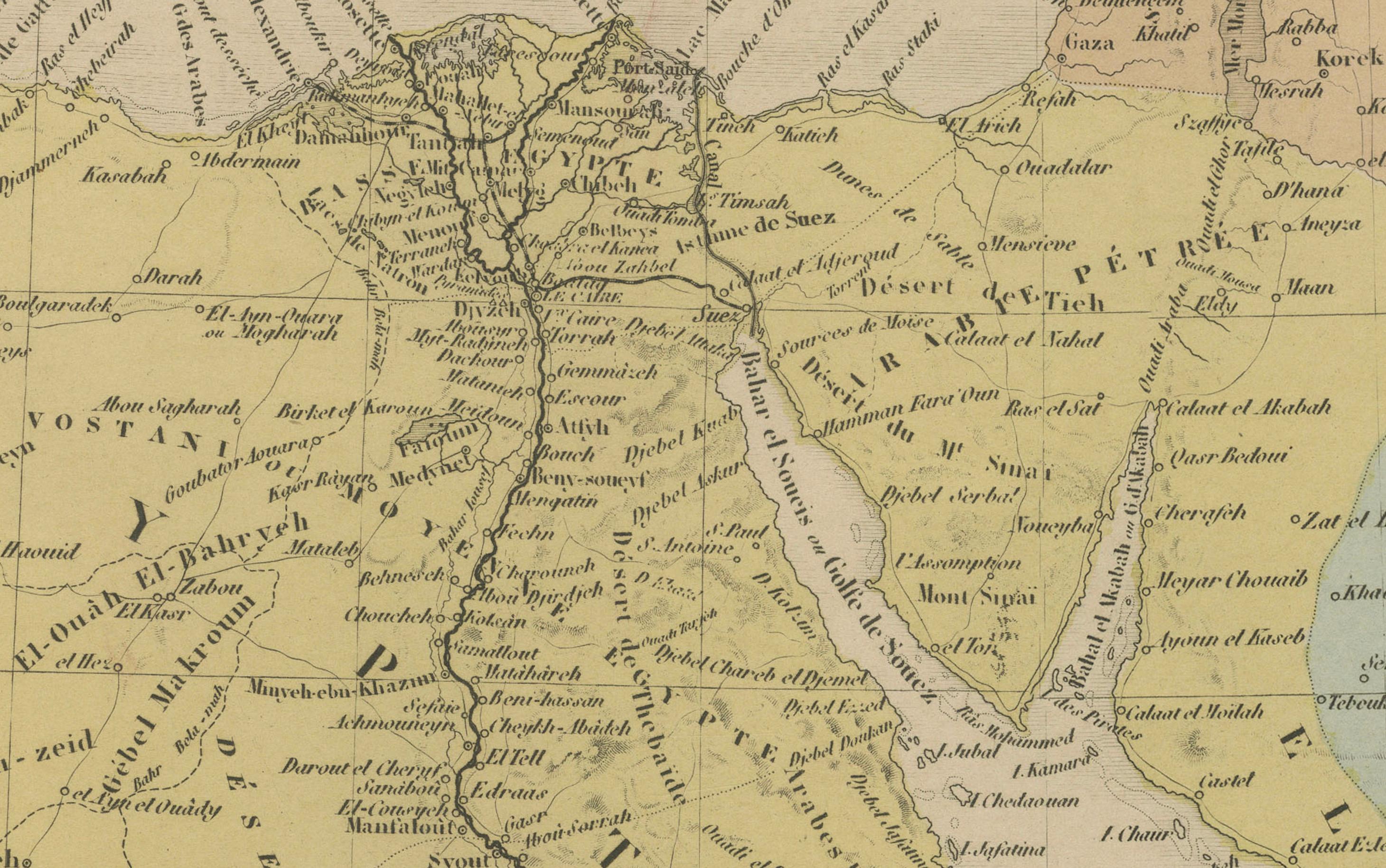 Mapa antiguo de Egipto y el Mar Rojo - Mapa detallado de 1865 de las regiones de Nubia y el Nilo en venta 1