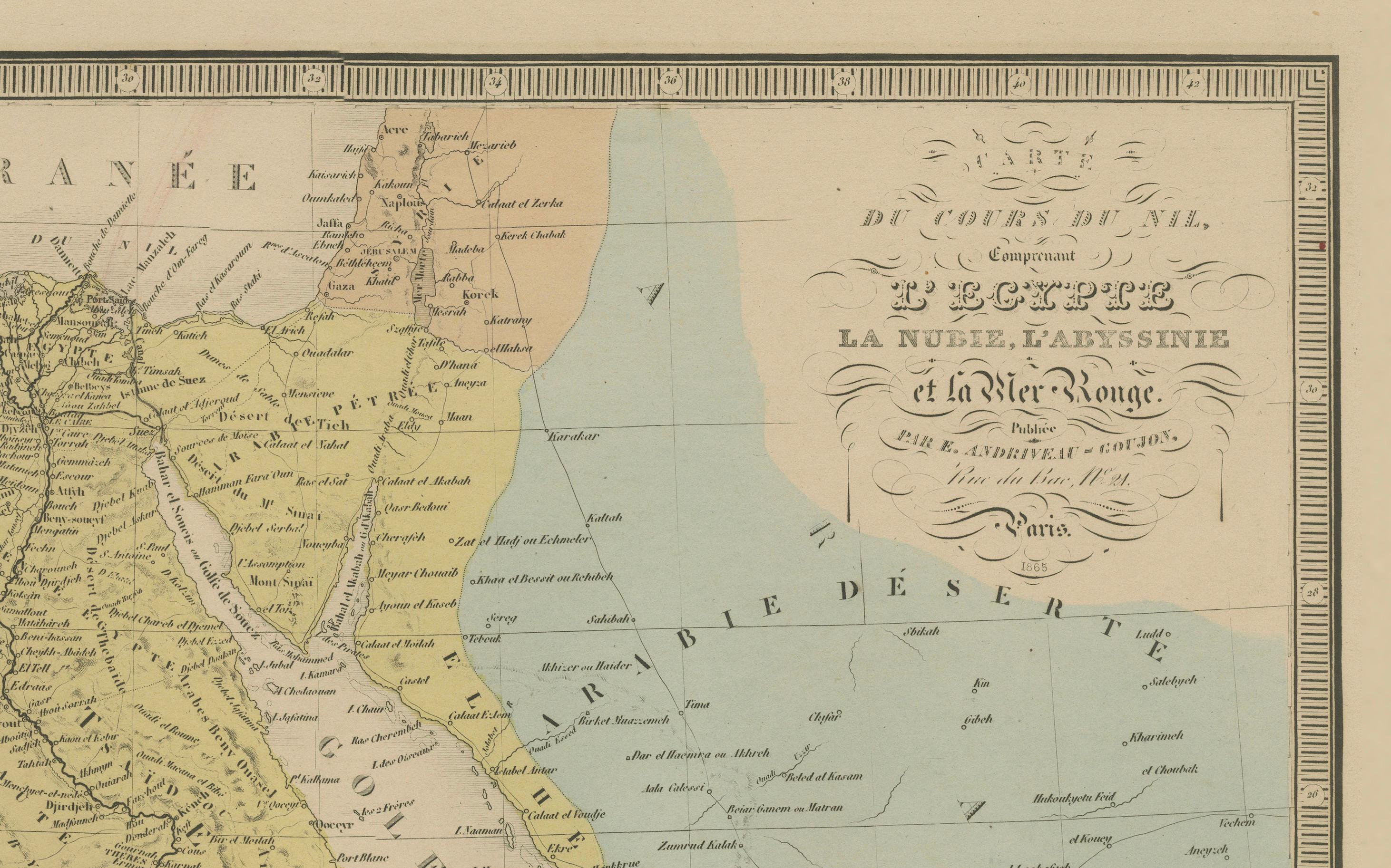 Mapa antiguo de Egipto y el Mar Rojo - Mapa detallado de 1865 de las regiones de Nubia y el Nilo en venta 2