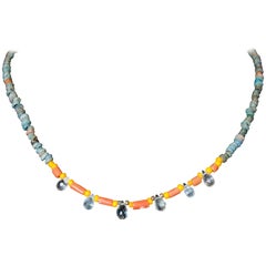 Egyptain Faience Beads with Six Critrine Briolettes