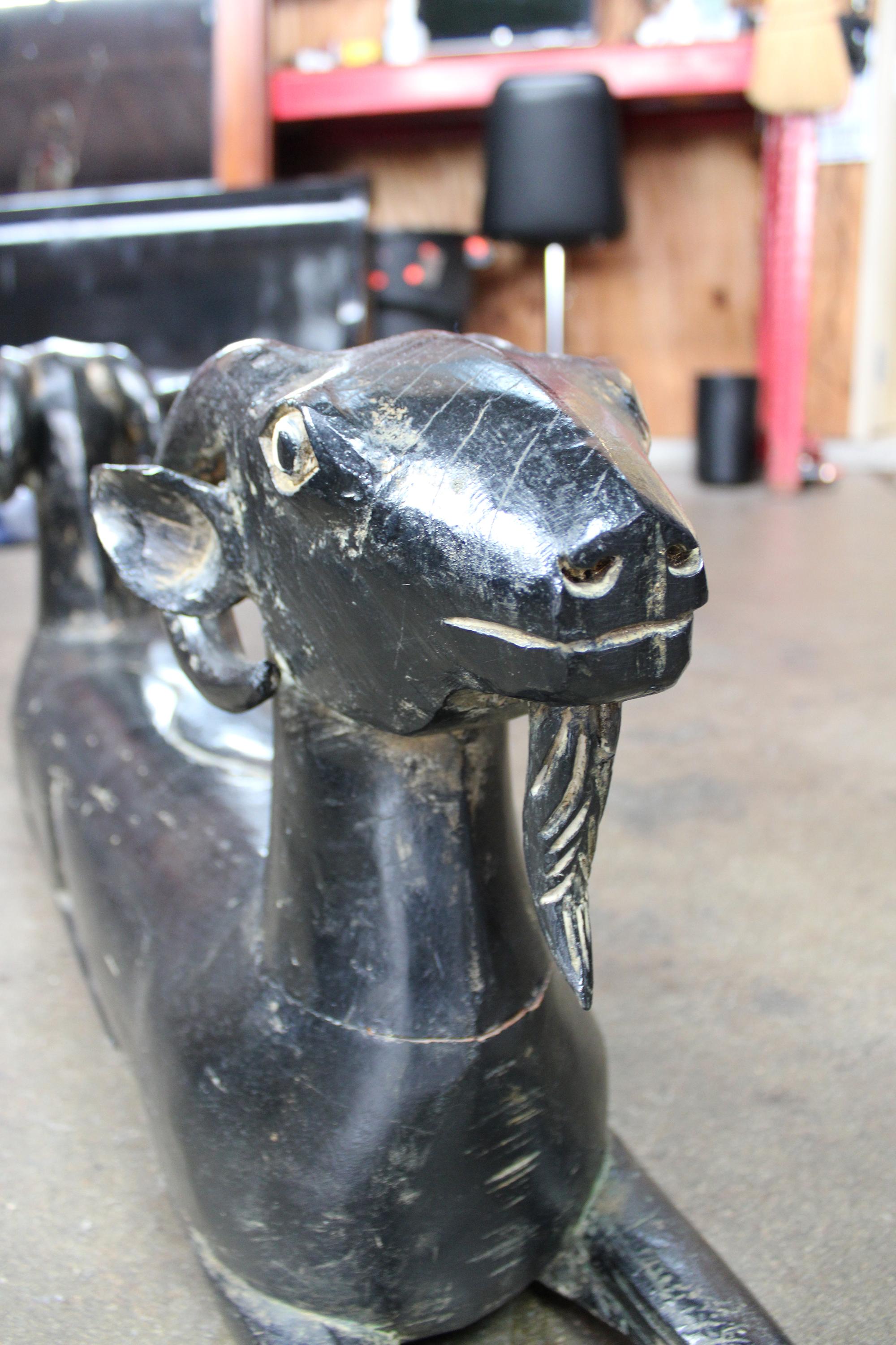 Egyptian Revival Two-Headed Ram Goat Wood Carving Sculpture 3