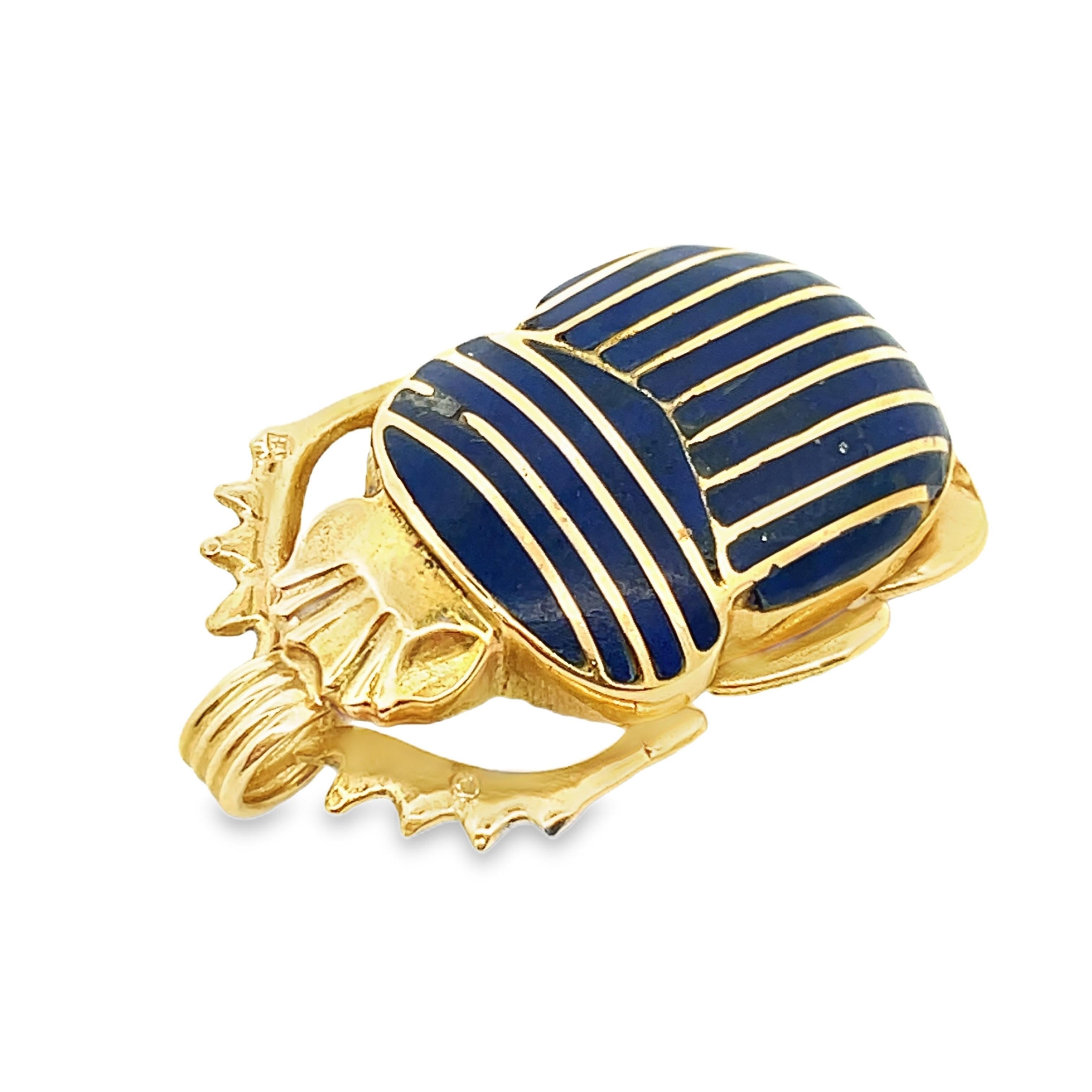 Pendentif égyptien en or jaune 18k Scarabée Beatles avec incrustation de Lapis en vente 6