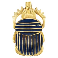 Egyptian 18k Yellow Gold Scarab Beatle Pendant w/ Inlaid Lapis