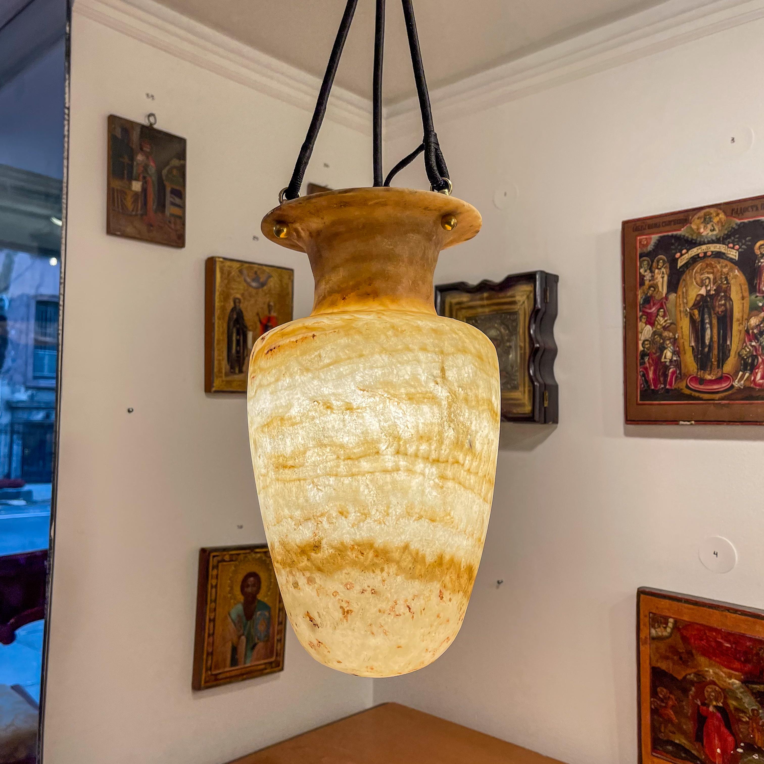 Egyptian Alabaster Amphora Light Fixture For Sale 8