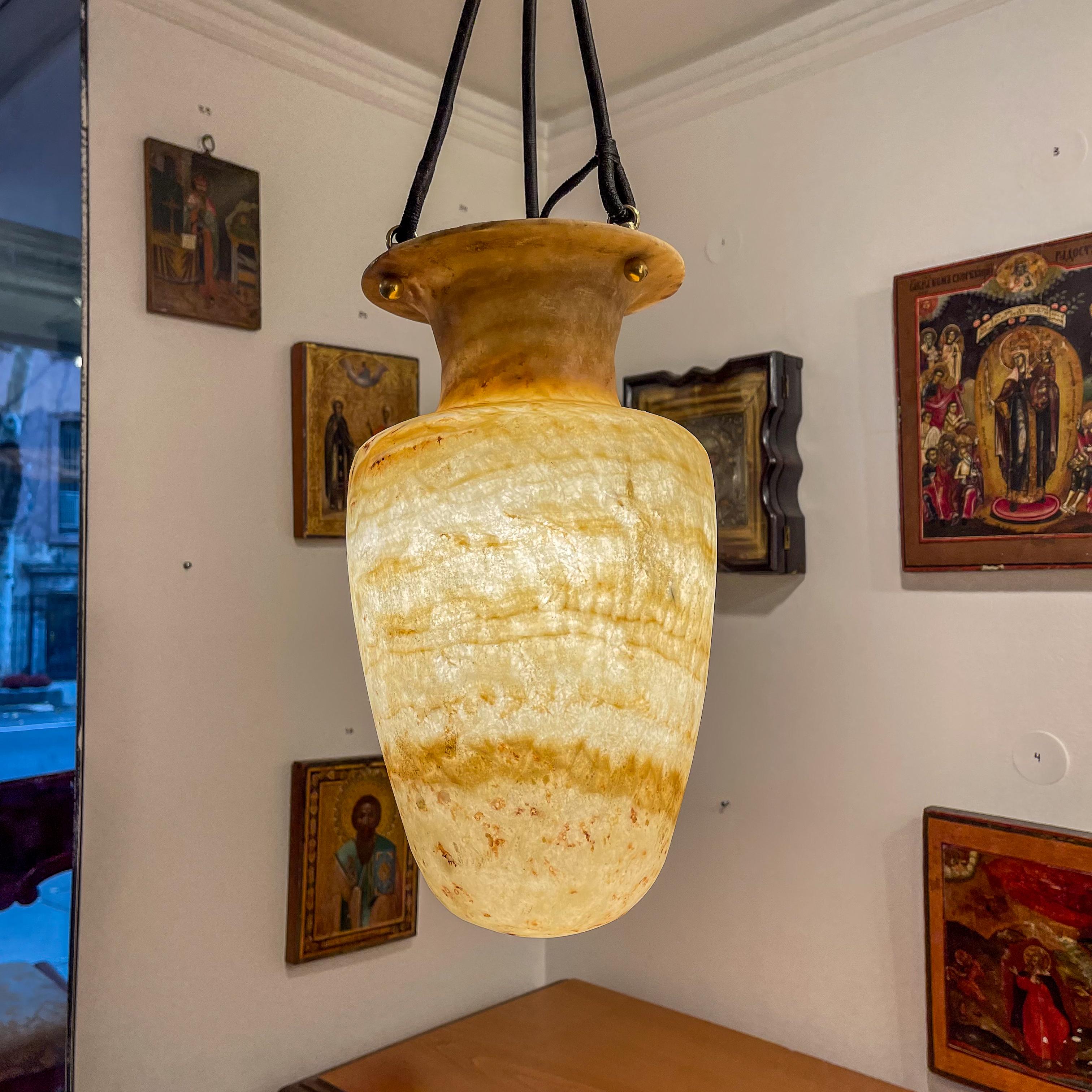 Egyptian Alabaster Amphora Light Fixture For Sale 9