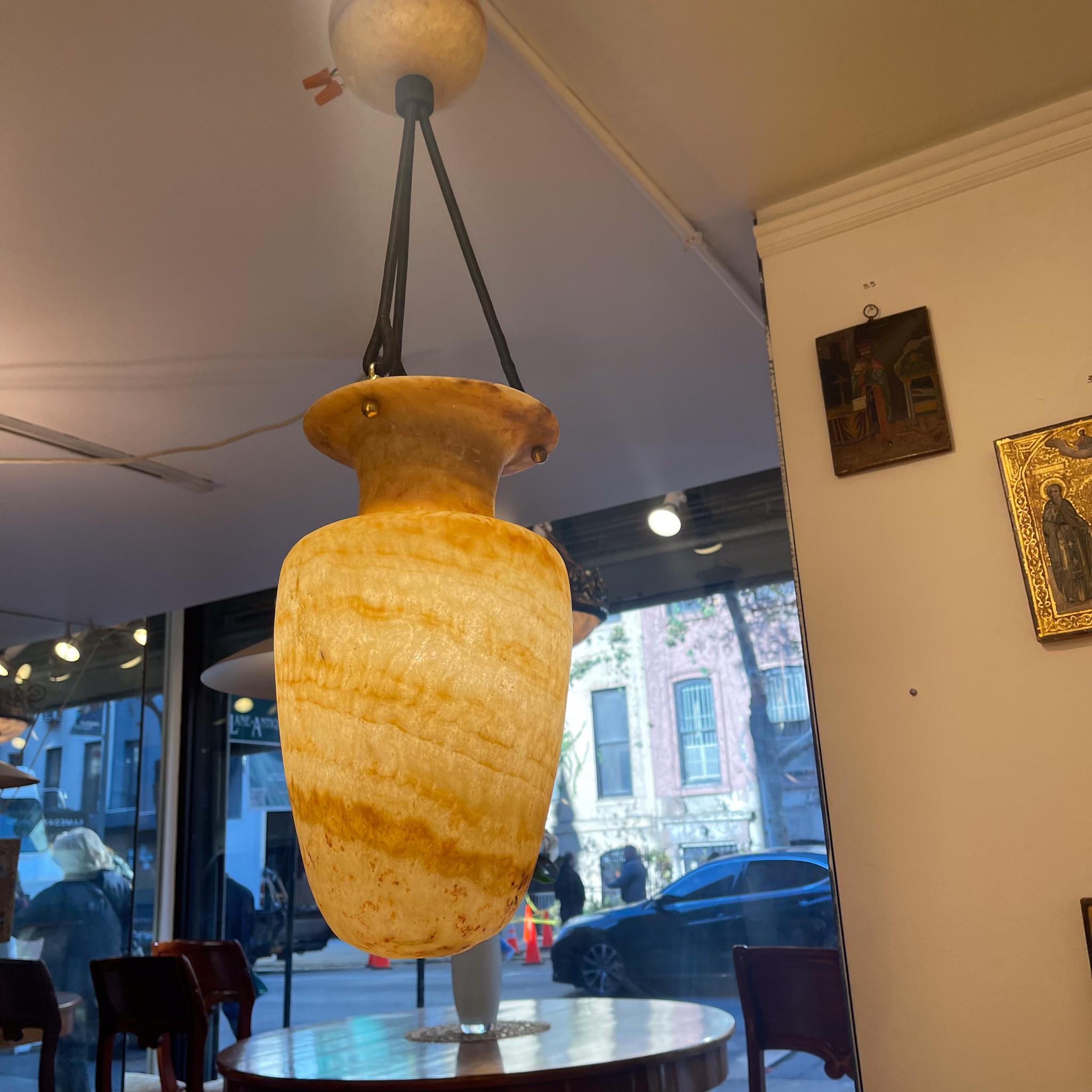 Egyptian Alabaster Amphora Light Fixture In Good Condition For Sale In New York, NY