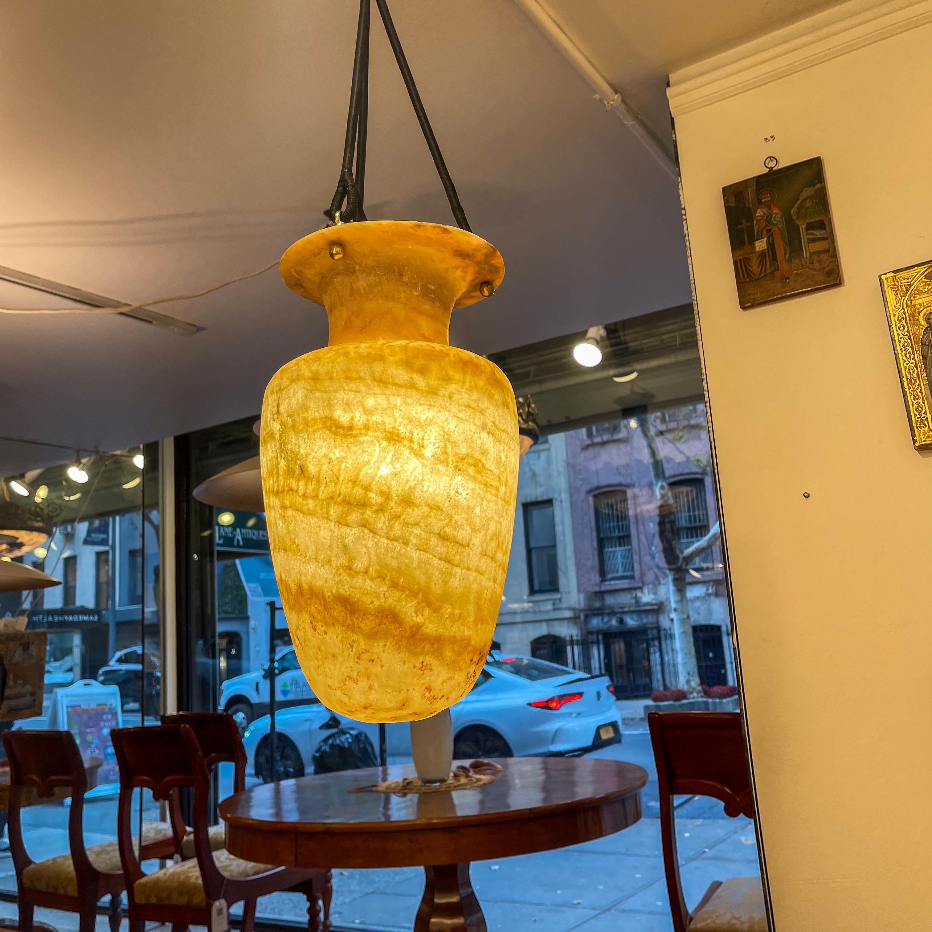 Egyptian Alabaster Amphora Light Fixture In Good Condition For Sale In New York, NY