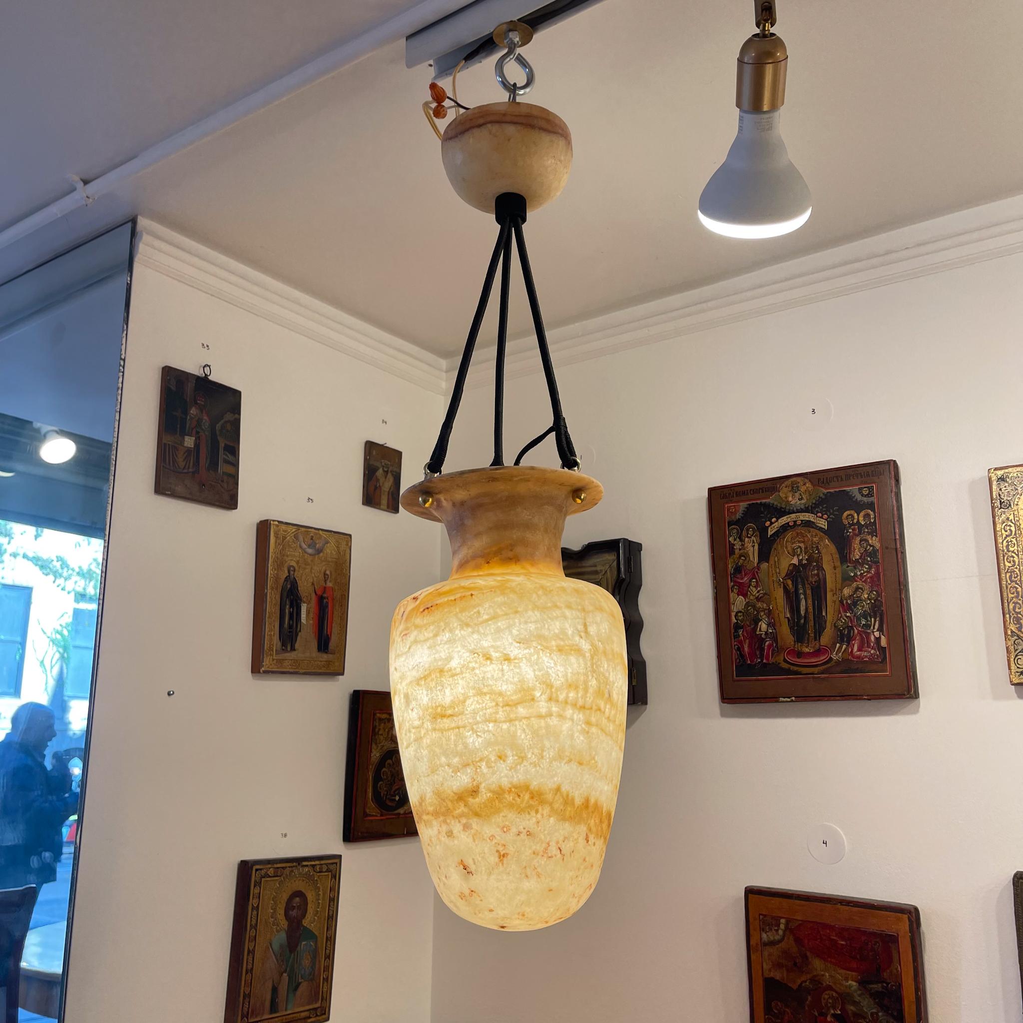 Egyptian Alabaster Amphora Light Fixture For Sale 1