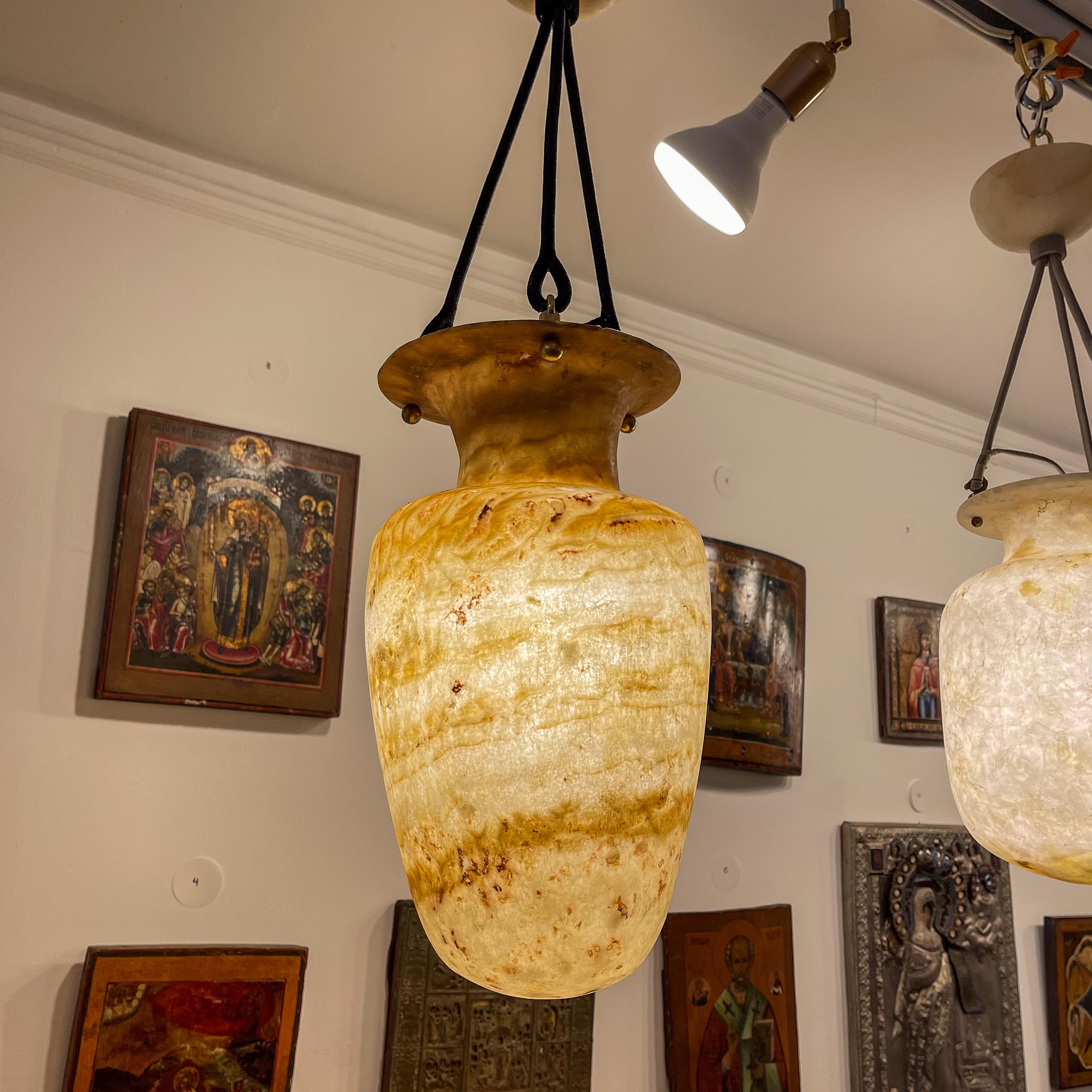 Egyptian Alabaster Amphora Light Fixture For Sale 2