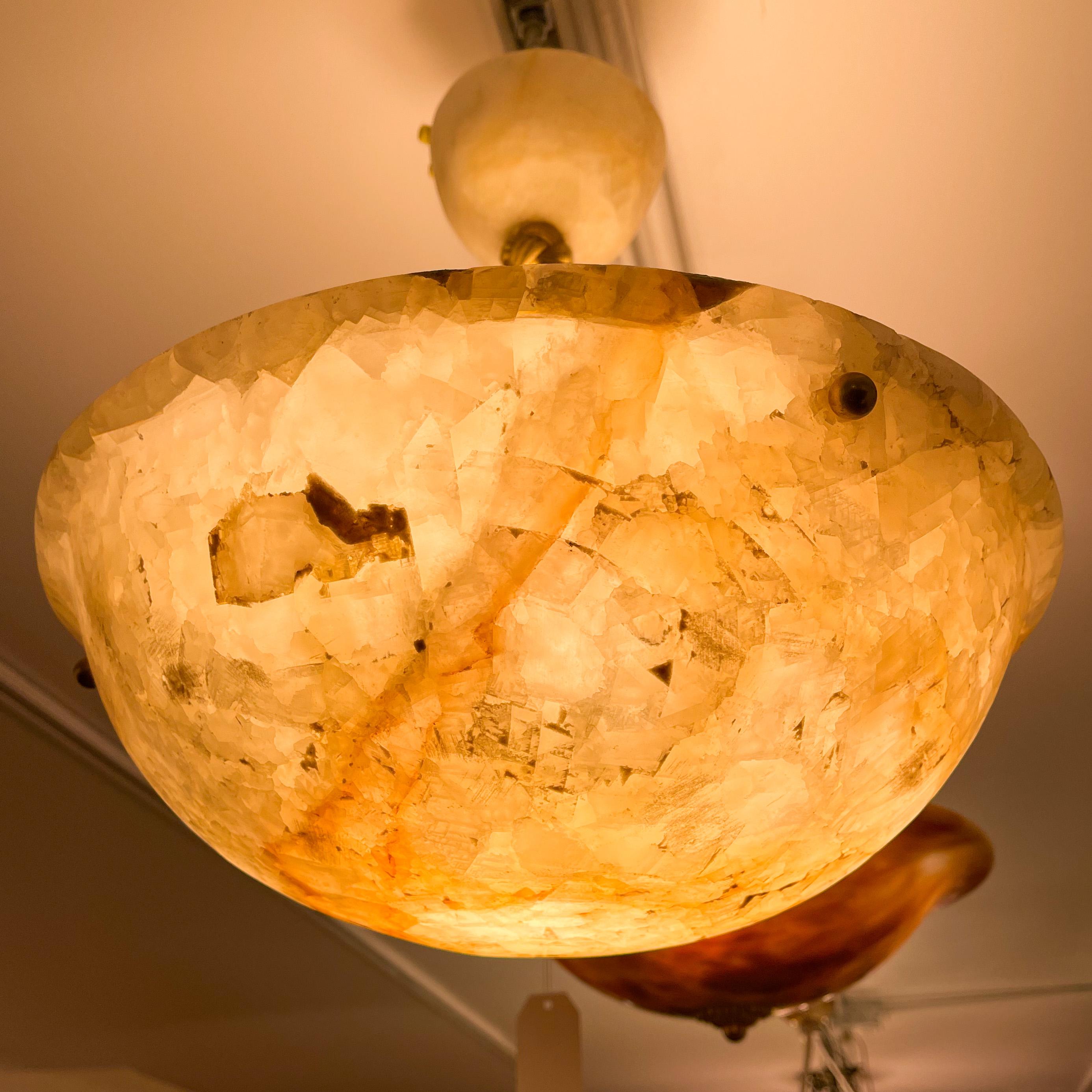 Carved Egyptian Alabaster Ceiling Fixture, ca. 1930