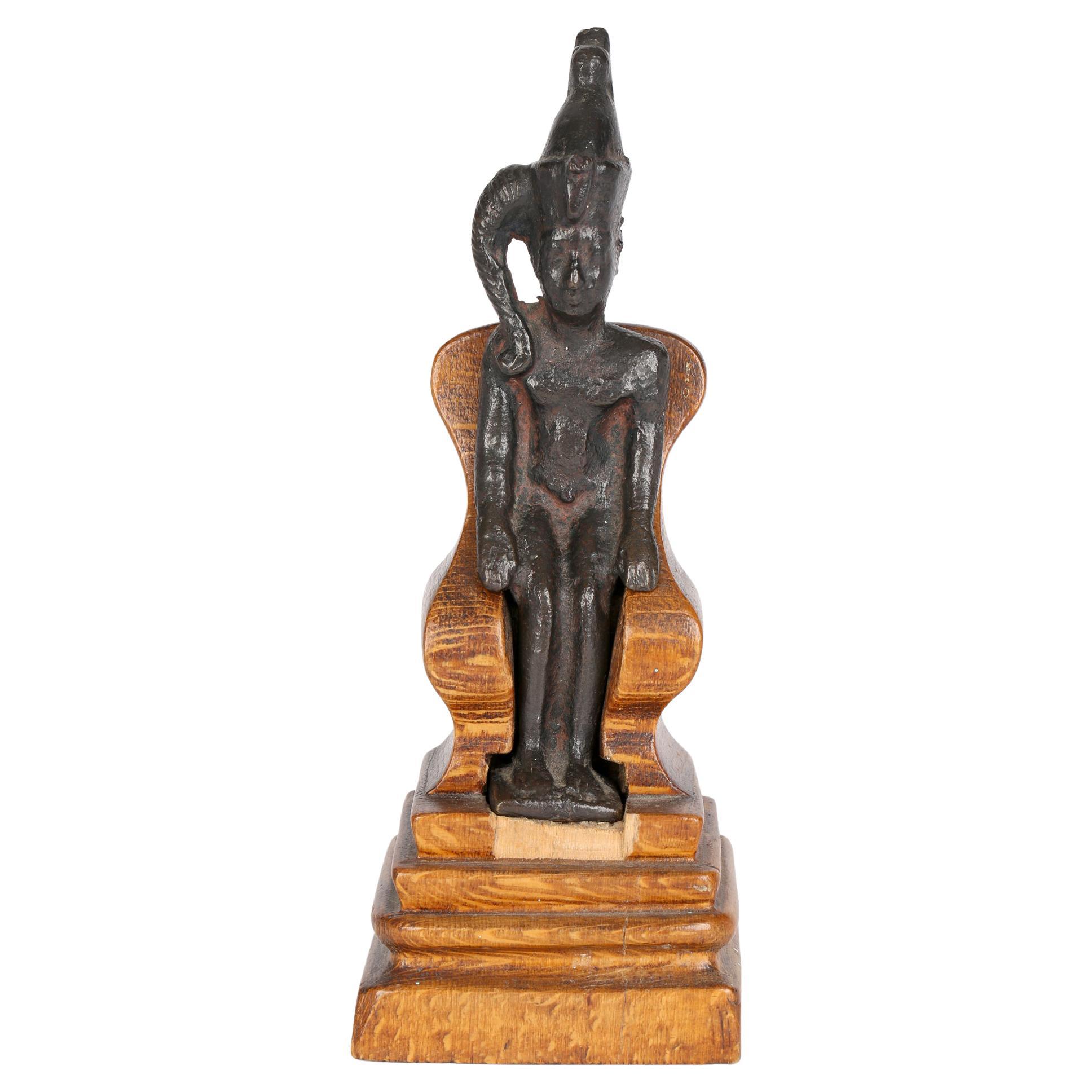 Egyptian Antique Bronze Seated Statue of Harpokrates For Sale