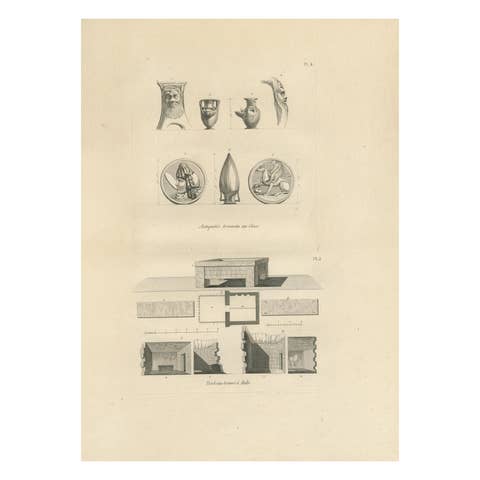 Egyptian Antiquities from Gaza and Malta, Antique Engraving, c.1802