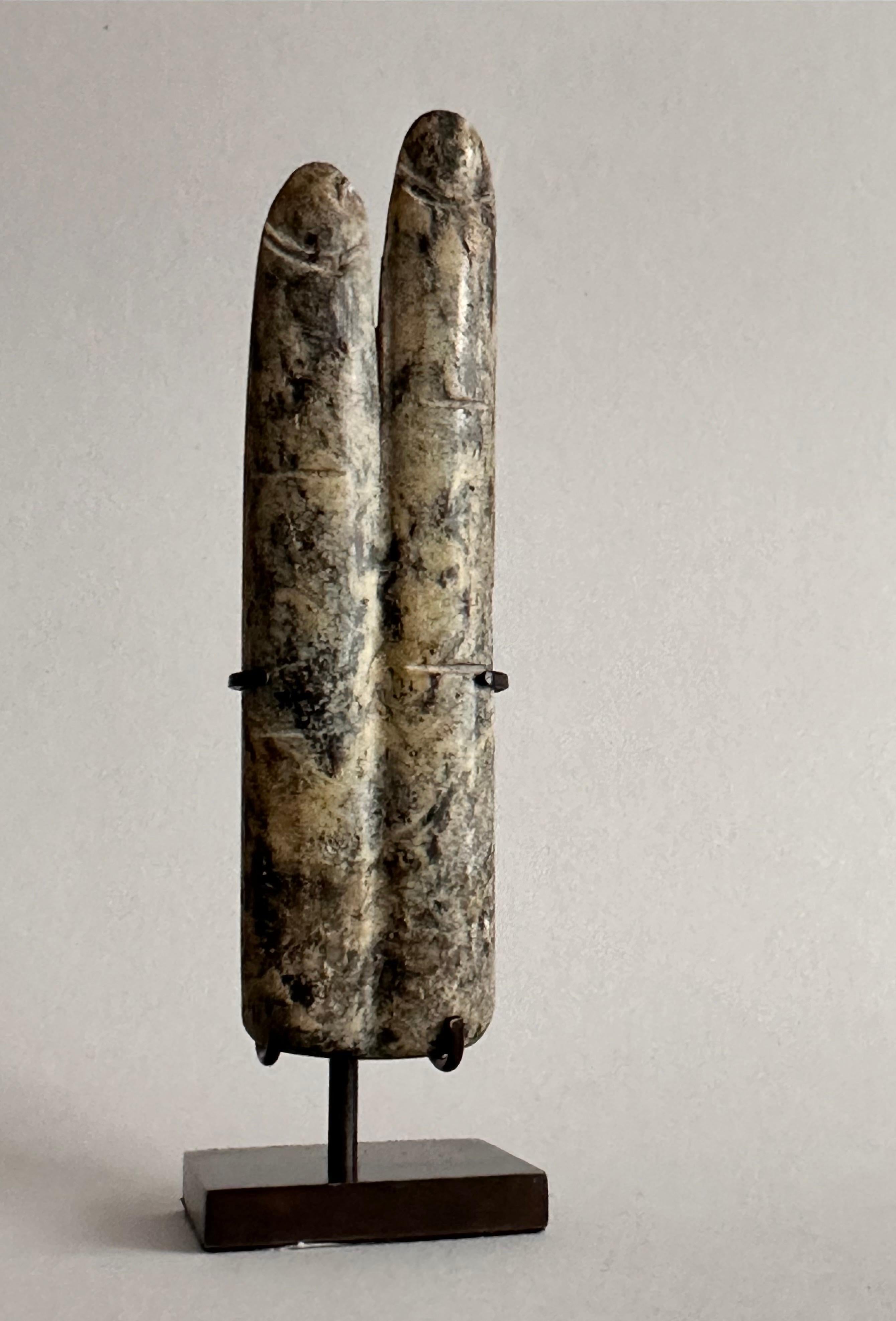 Egyptian Archeology,  Green Stone 2 Fingers Amulet,  Late Period  (664-332 BC) 4