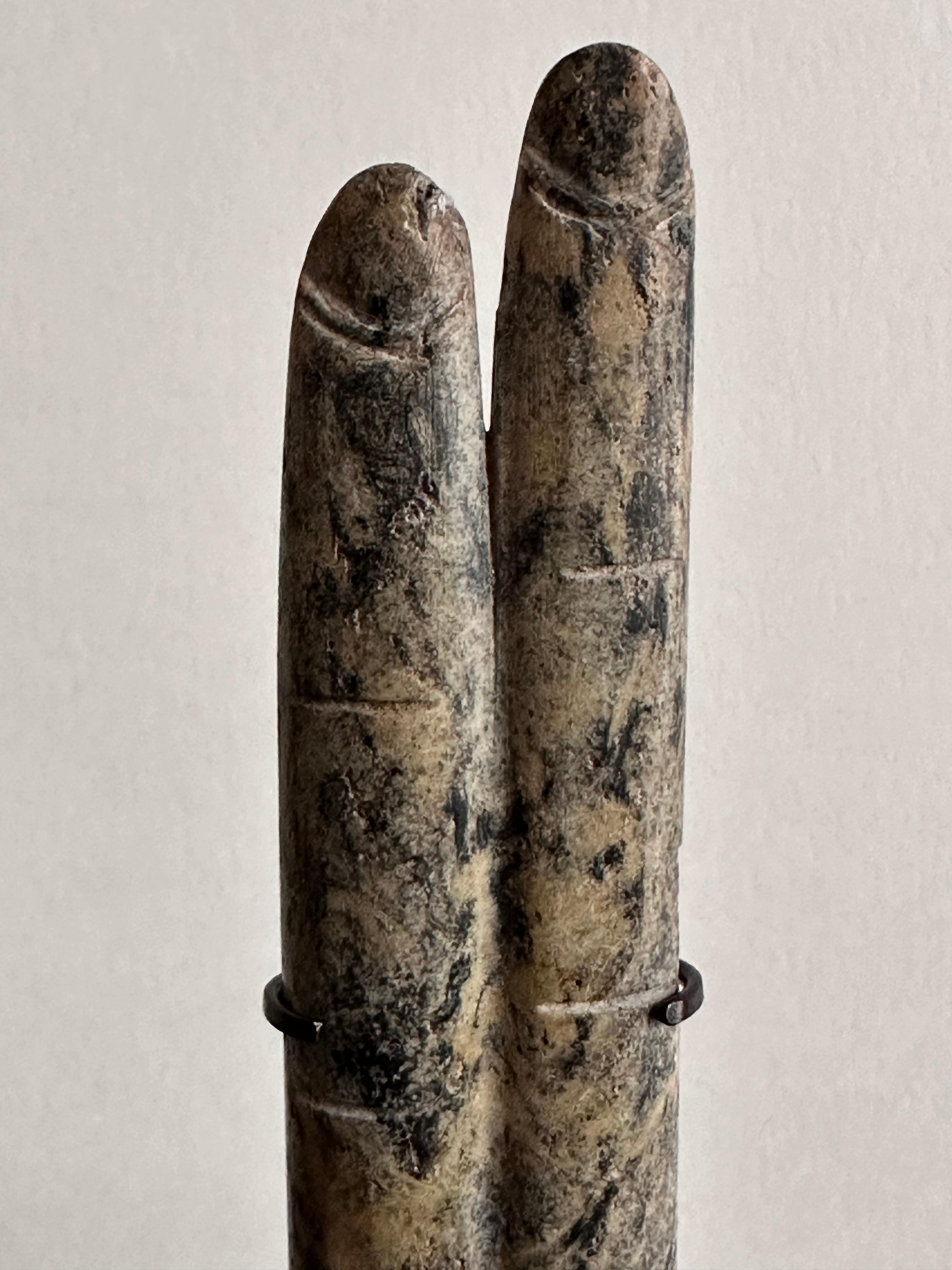 Egyptian Archeology,  Green Stone 2 Fingers Amulet,  Late Period  (664-332 BC) 11