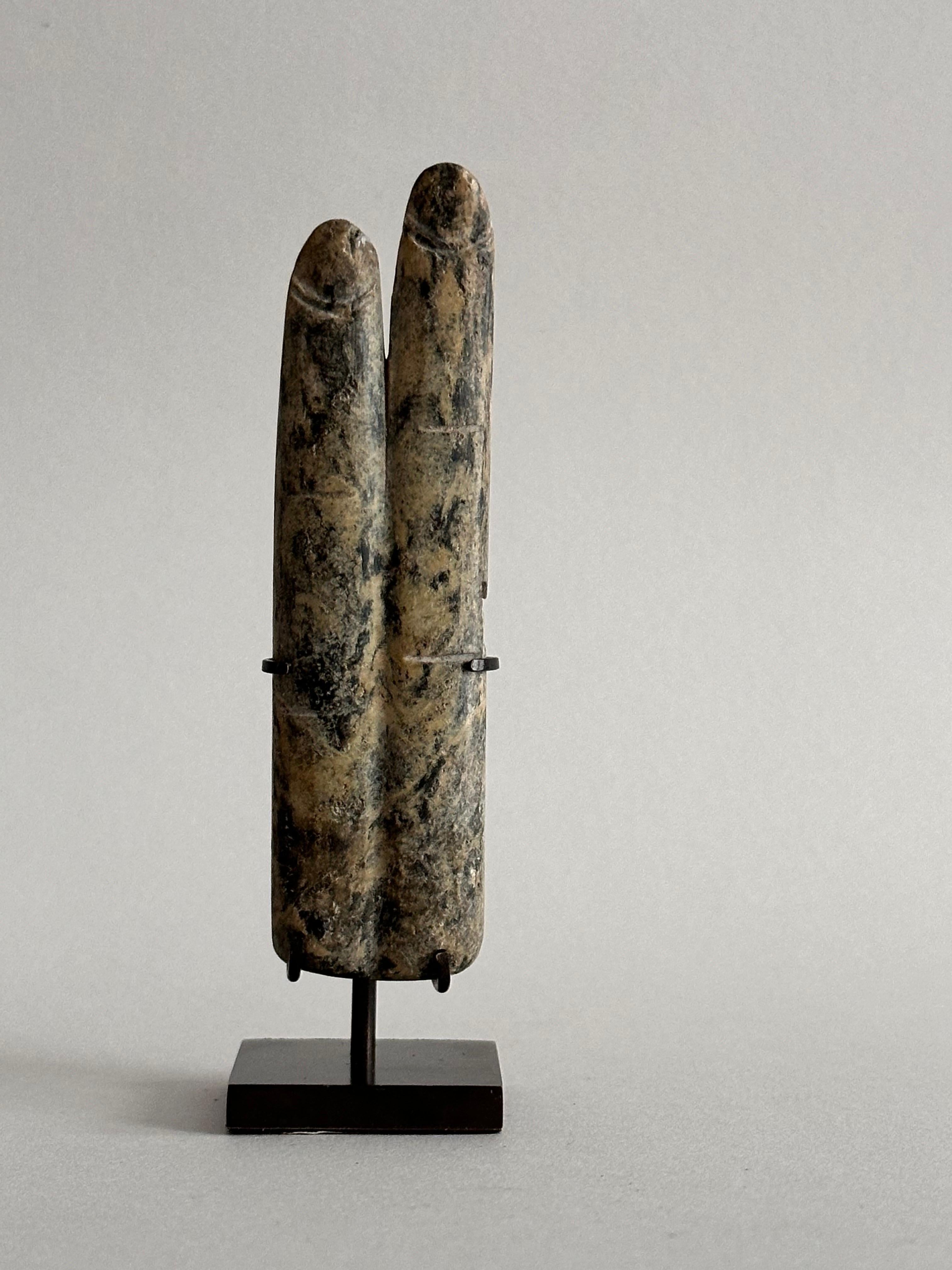 18th Century and Earlier Egyptian Archeology,  Green Stone 2 Fingers Amulet,  Late Period  (664-332 BC)