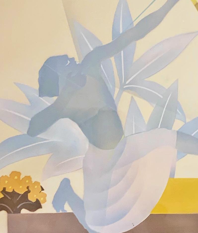 Rich with pale shades of plum, slate gray and pink, this rare gouache painting was made by William Hentschel, one of the master artists at the famed Rookwood Pottery in Cincinnati. Here he depicts a stylized, semi-nude male figure in Egyptian dress,