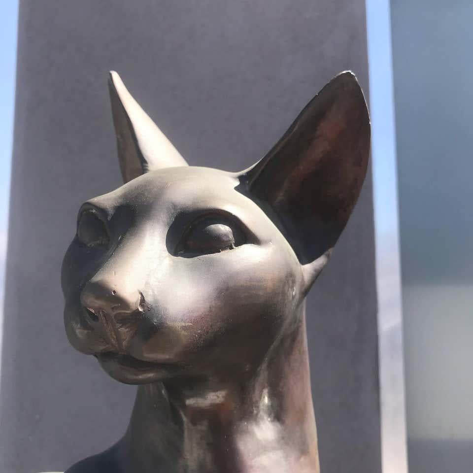 American Egyptian Art Bronze Cat Sculpture Stunning 1970s Hollywood Regency