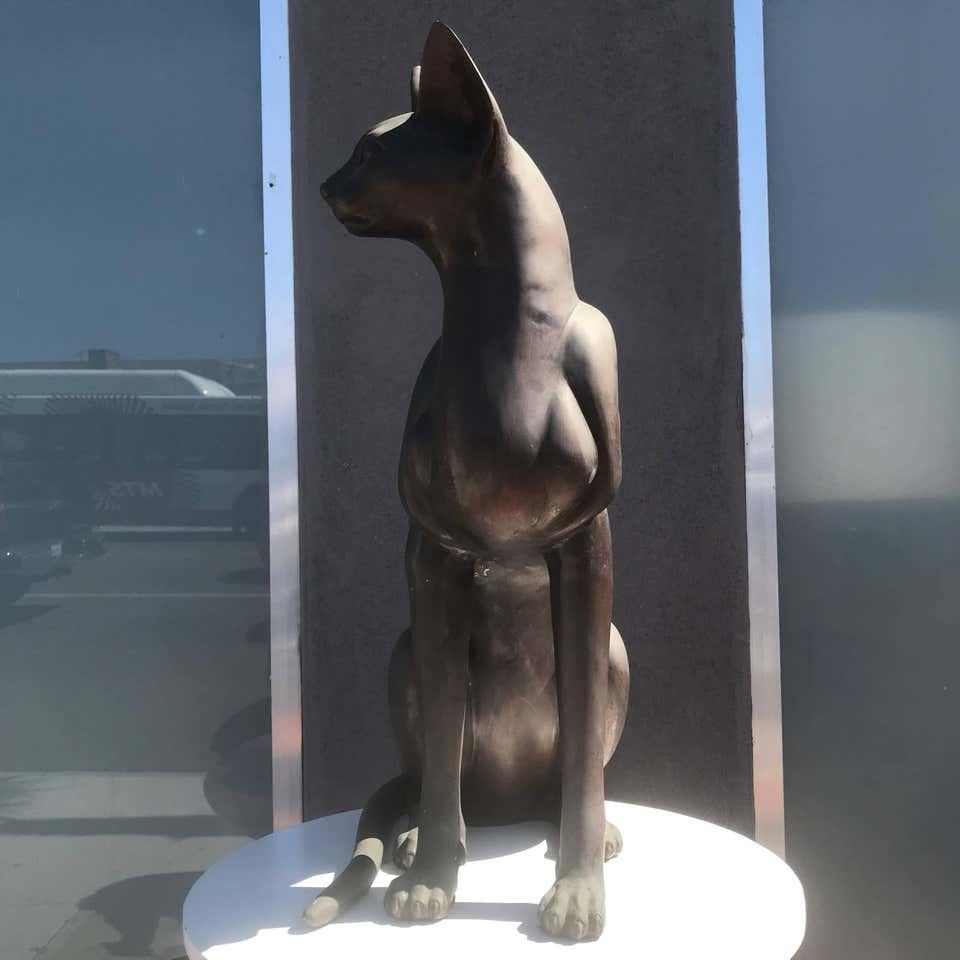 Egyptian Art Bronze Cat Sculpture Stunning 1970s Hollywood Regency In Good Condition In Chula Vista, CA