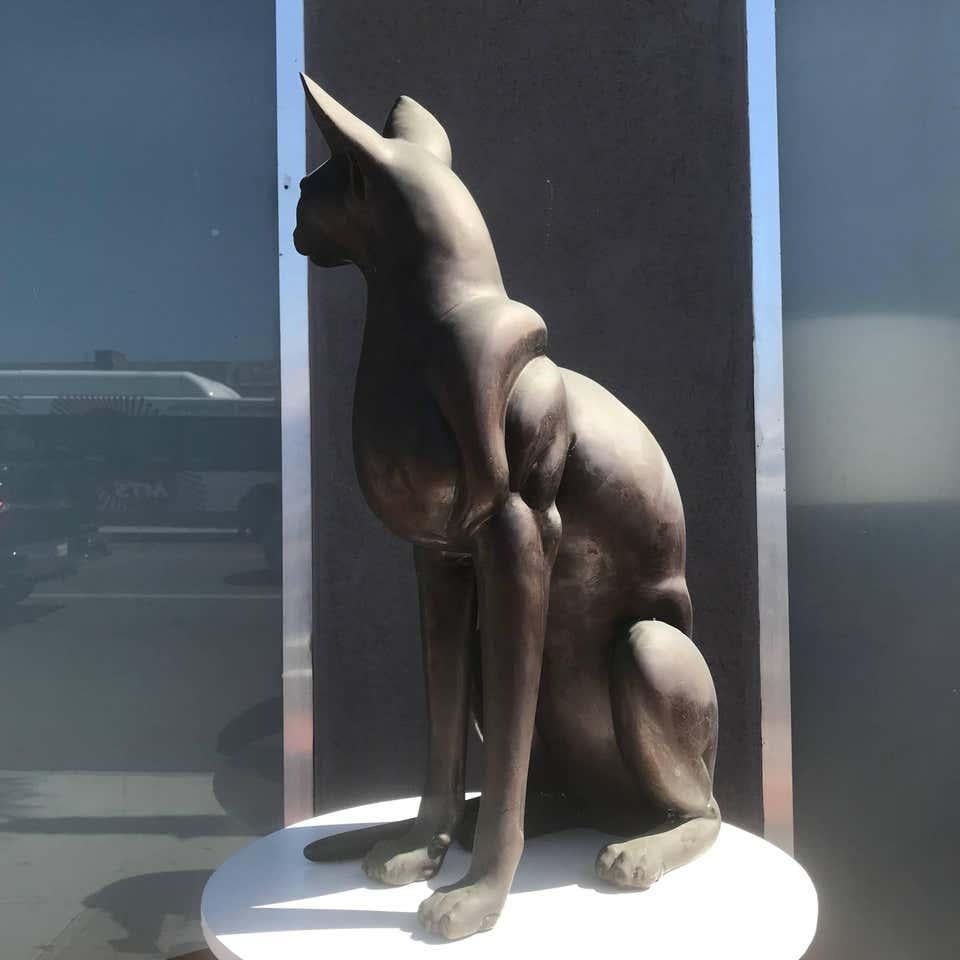 Late 20th Century Egyptian Art Bronze Cat Sculpture Stunning 1970s Hollywood Regency