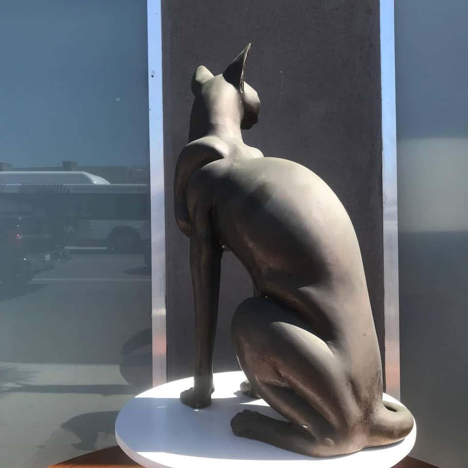 Egyptian Art Bronze Cat Sculpture Stunning 1970s Hollywood Regency 1