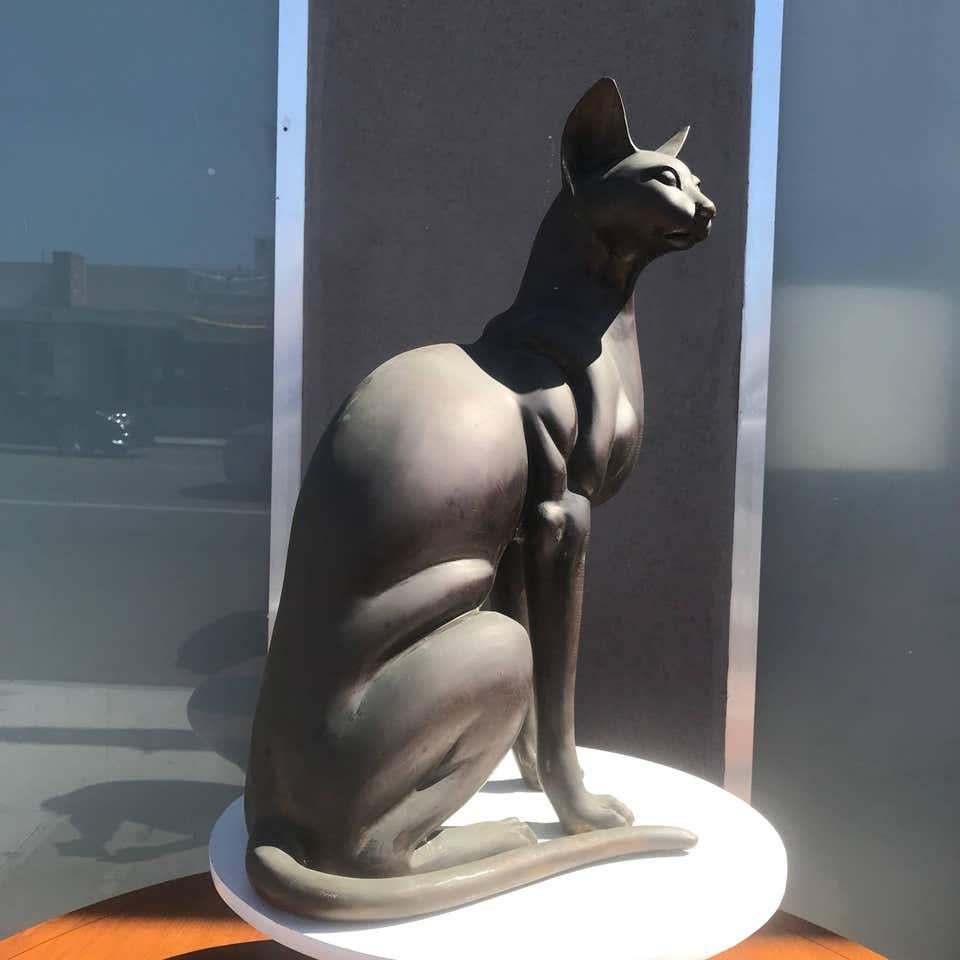 Egyptian Art Bronze Cat Sculpture Stunning 1970s Hollywood Regency 3