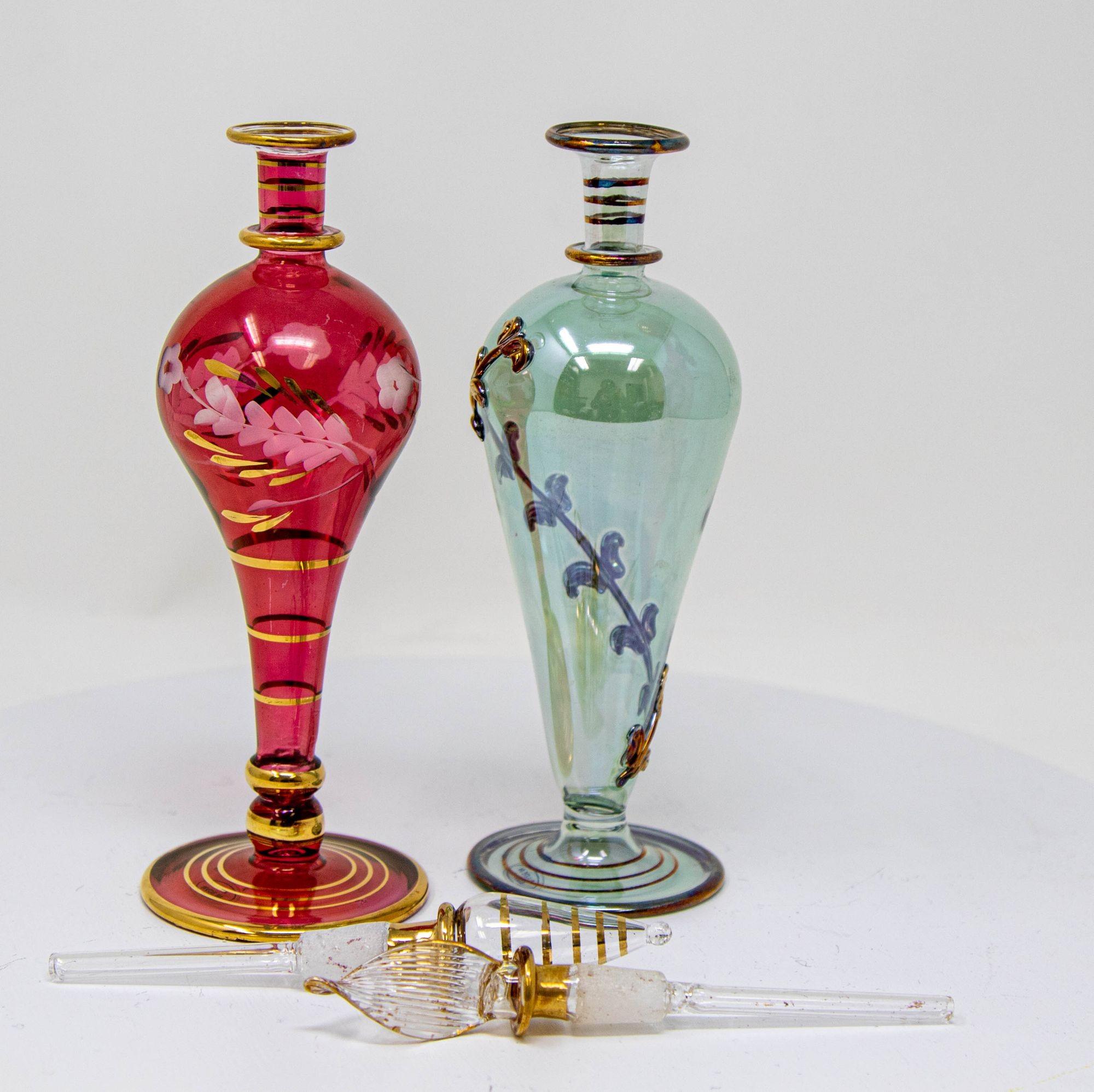 Moorish Egyptian Art Glass Perfume Bottles Set of 2