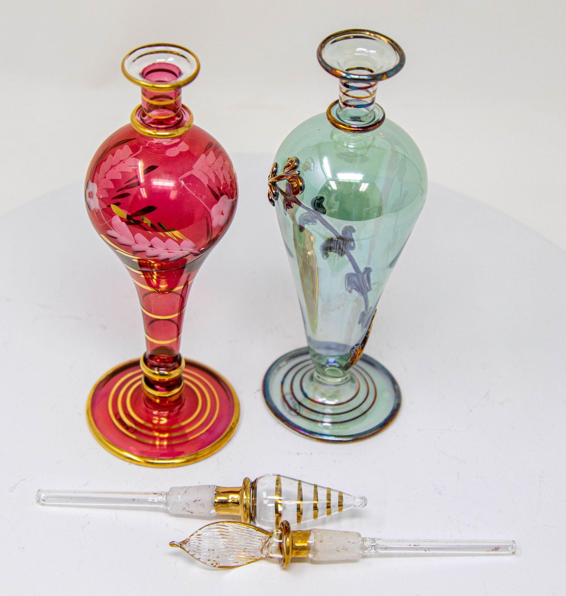 Égyptien Bouteilles à parfum en verre d'art égyptien - Lot de 2