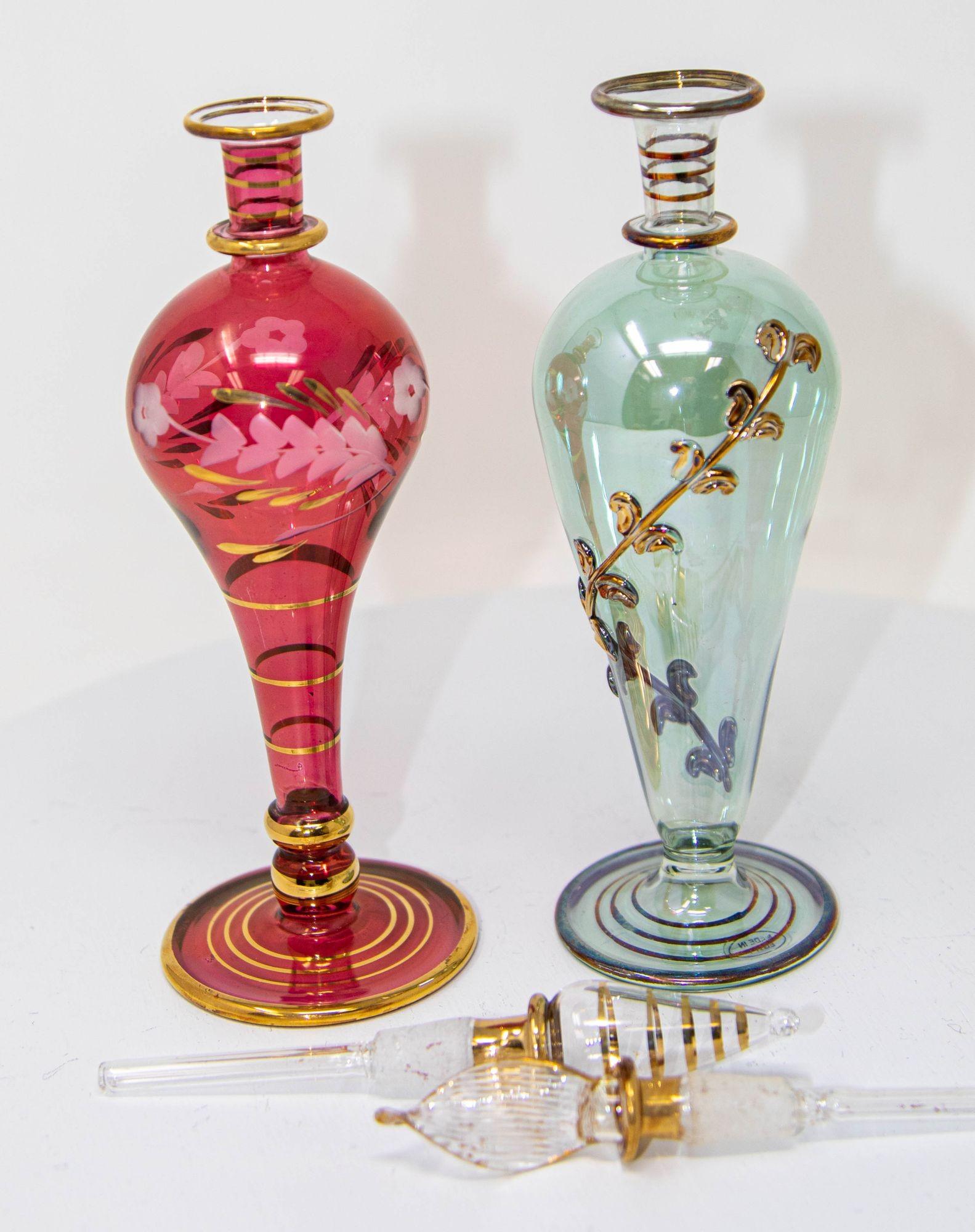 Egyptian Art Glass Perfume Bottles Set of 2 In Good Condition In North Hollywood, CA