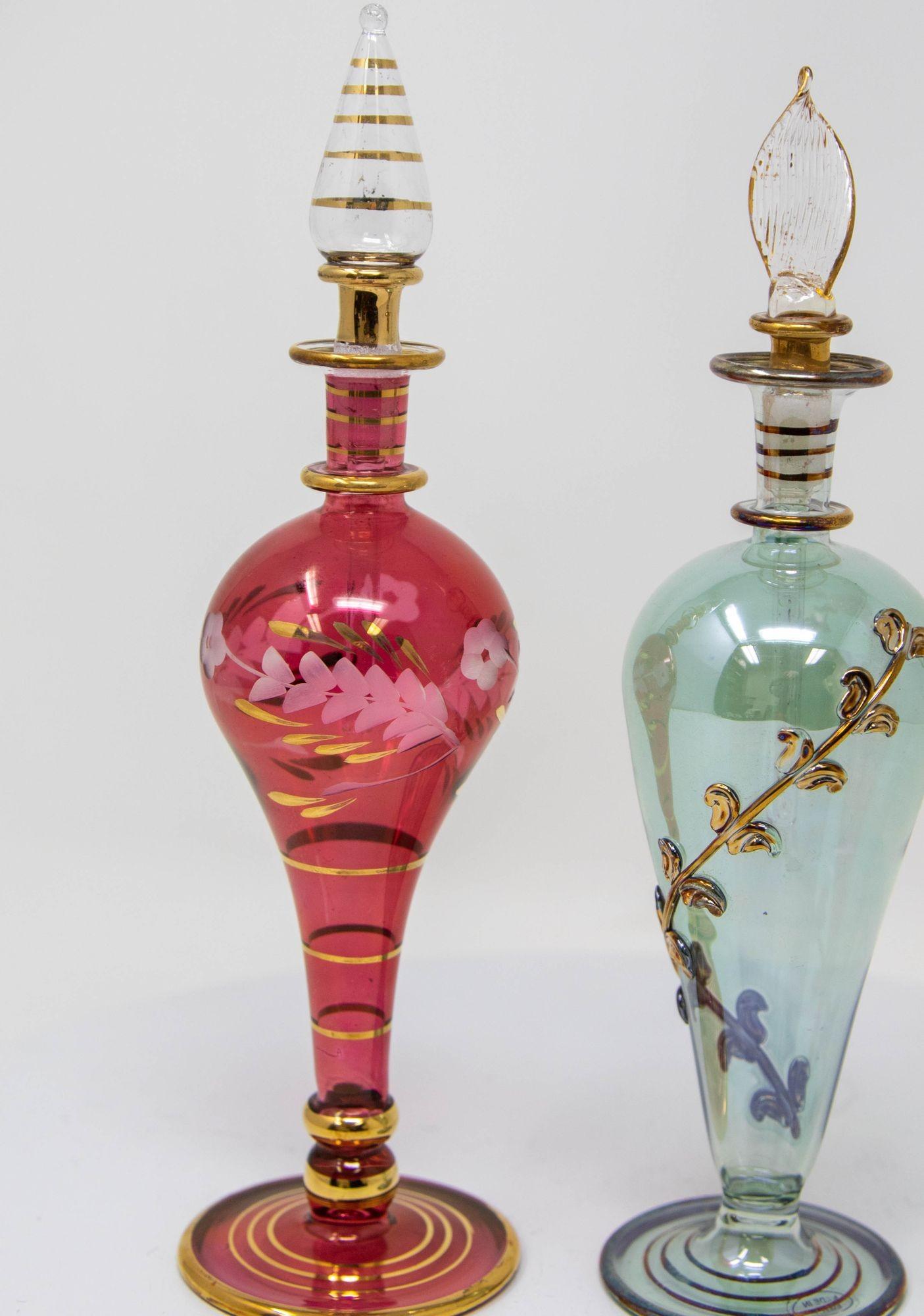 20th Century Egyptian Art Glass Perfume Bottles Set of 2