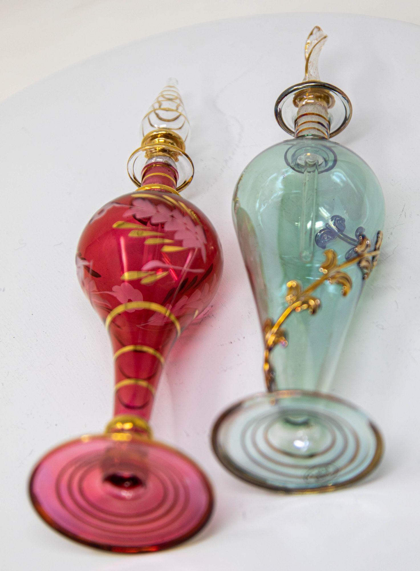 Verre d'art Bouteilles à parfum en verre d'art égyptien - Lot de 2