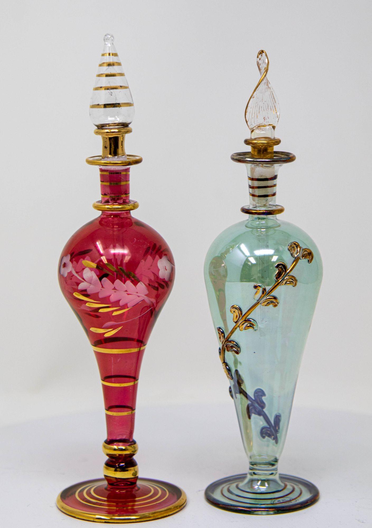Egyptian Art Glass Perfume Bottles Set of 2 3