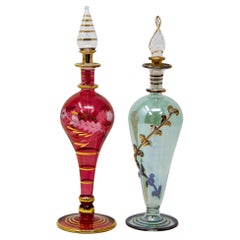 Retro Egyptian Art Glass Perfume Bottles Set of 2
