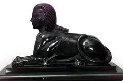 Ägyptische Sphinx-Manteluhr aus schwarzem Marmor