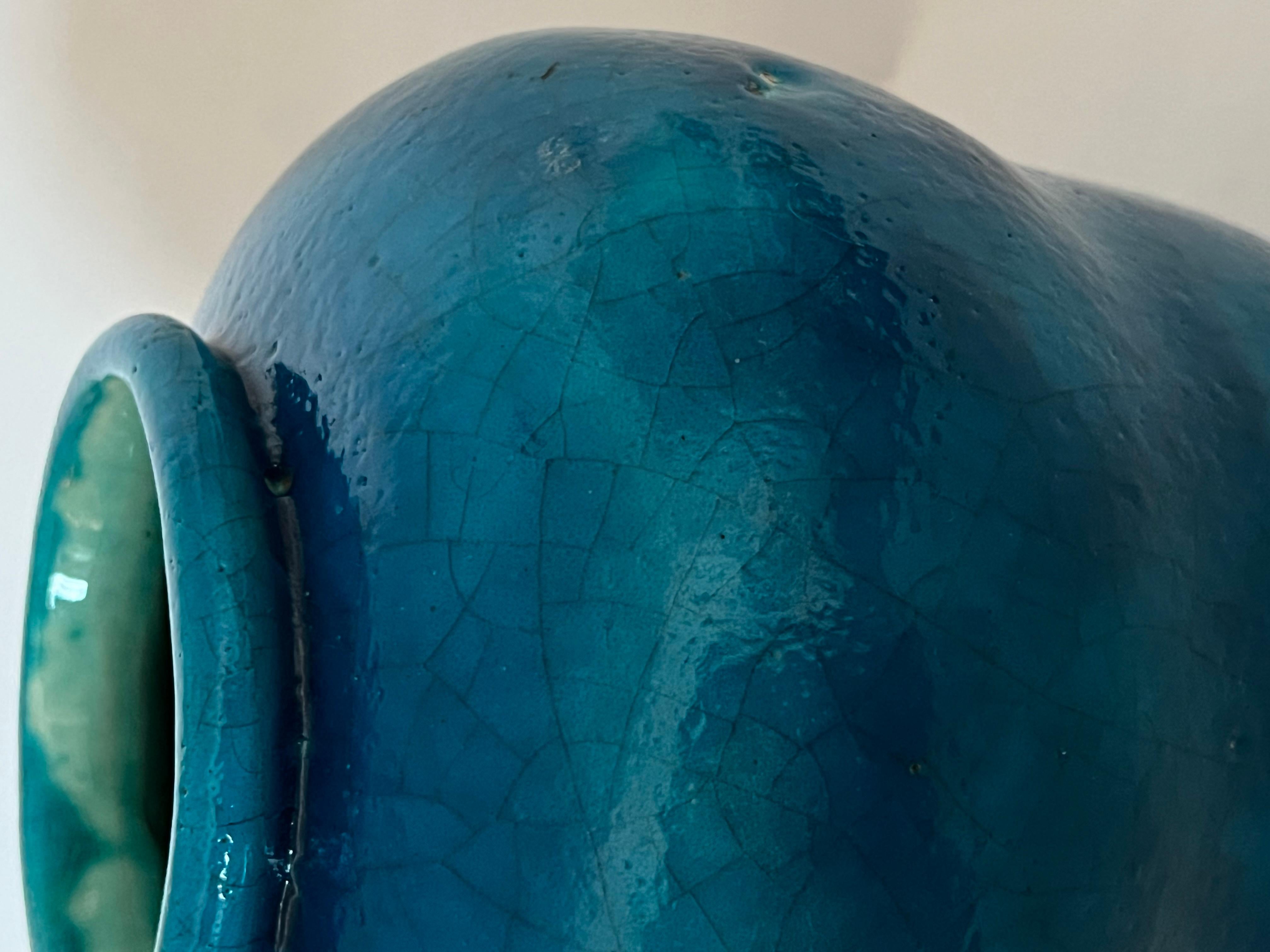 Egyptian Blue Faience French Vase, circa 1920 In Good Condition For Sale In Miami Beach, FL