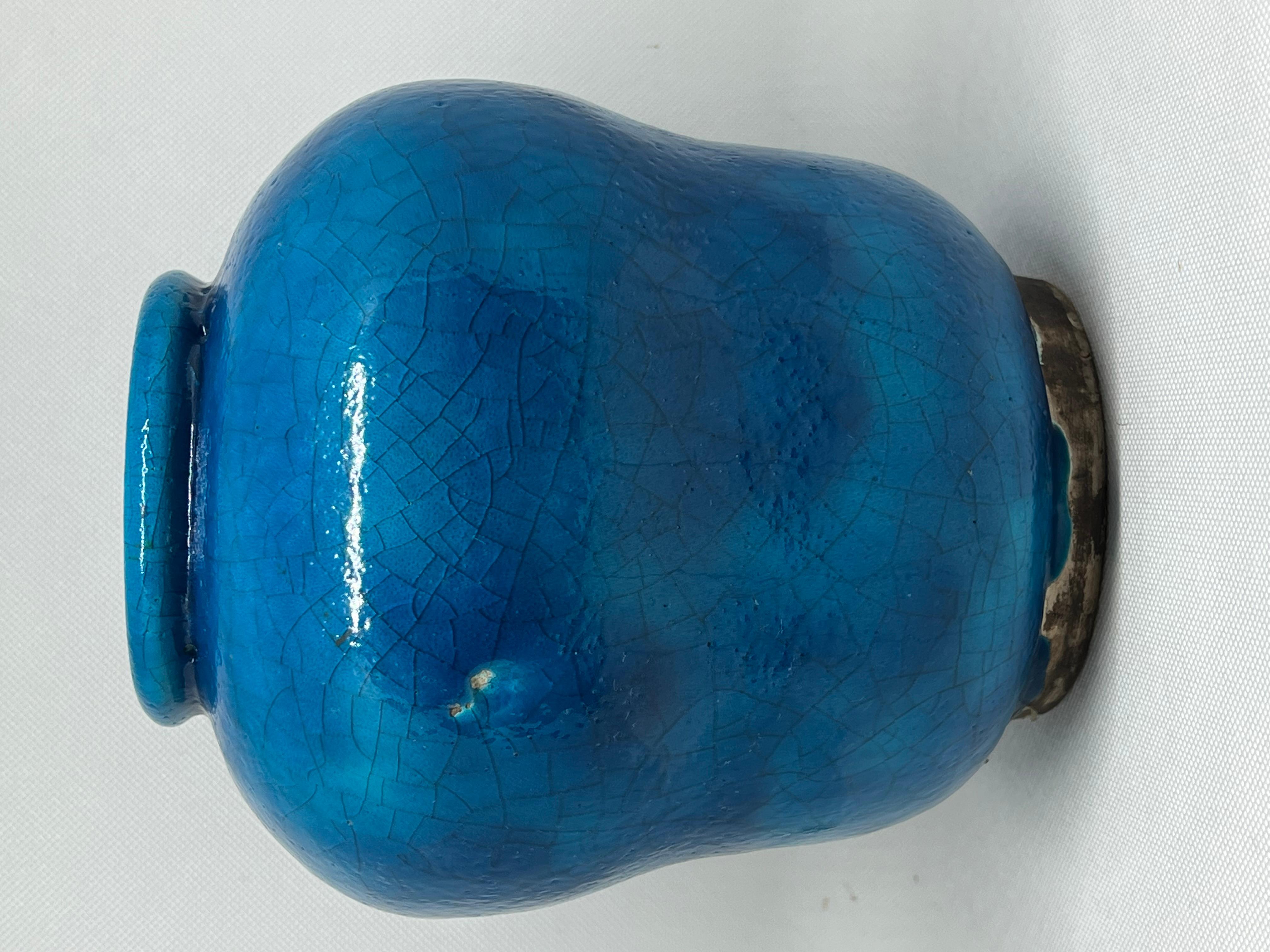 Early 20th Century Egyptian Blue Faience French Vase, circa 1920 For Sale