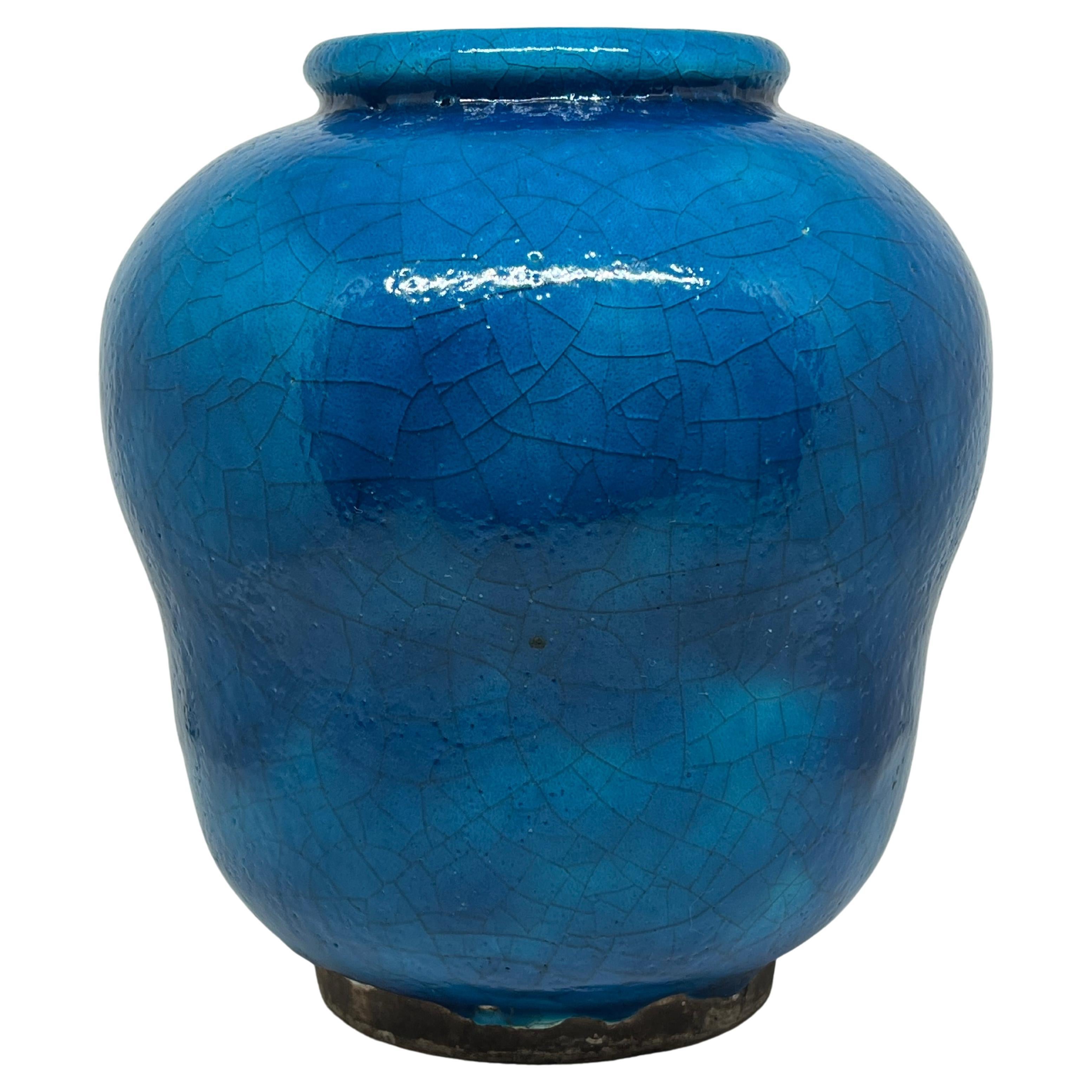 Französische blaue ägyptische Fayence-Vase, um 1920 im Angebot