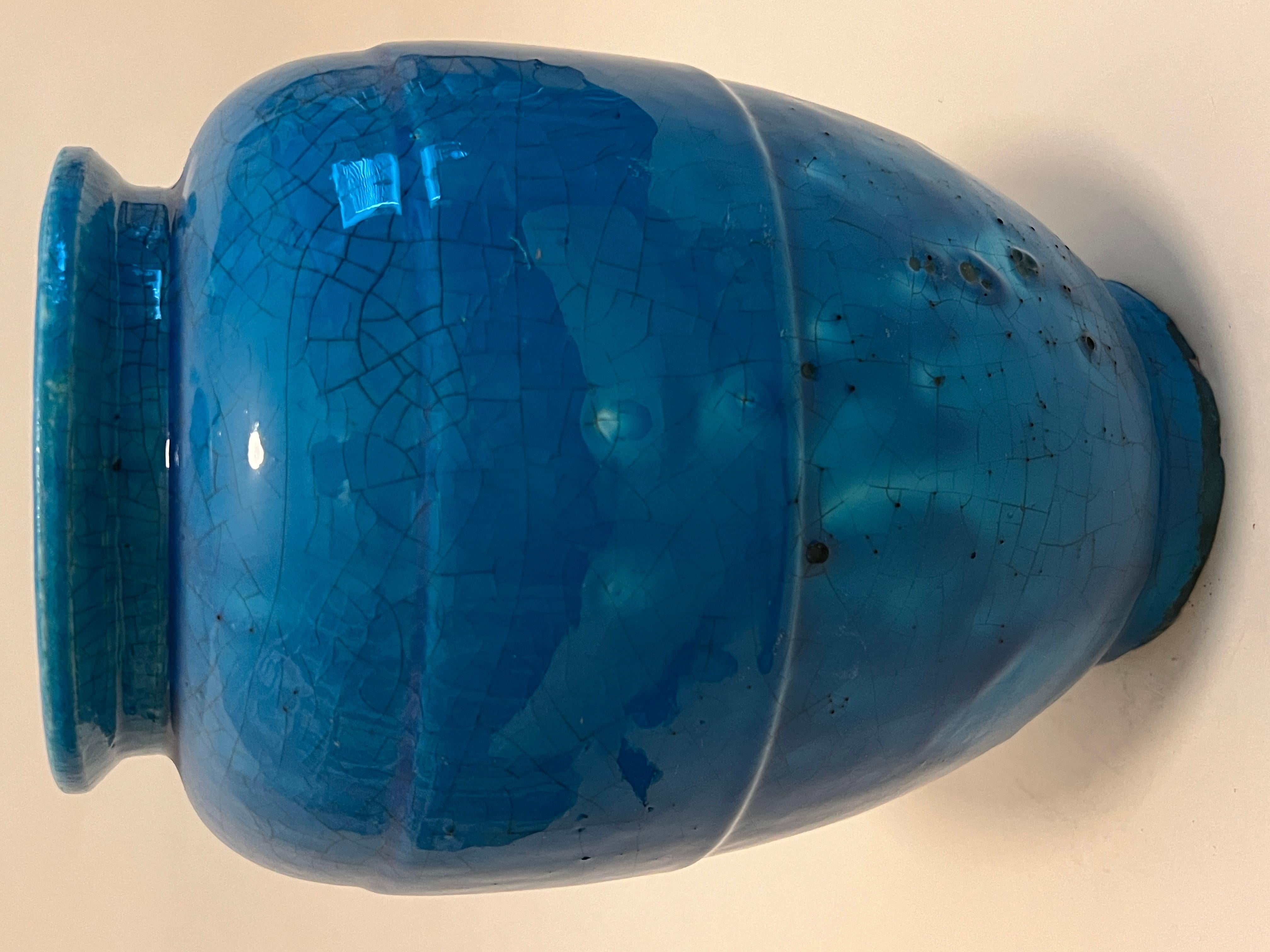 Vernissé Vase d'art français bleu égyptien de Lachenal en vente