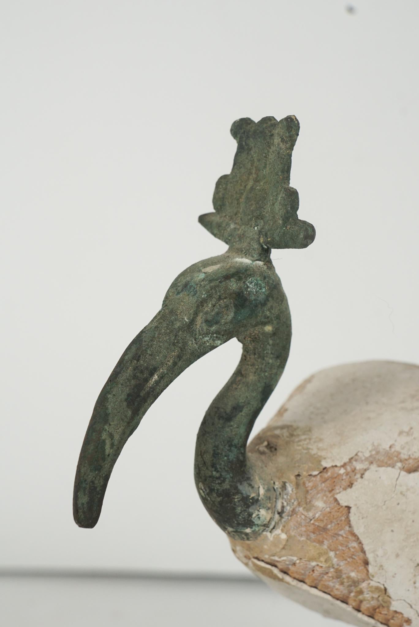 18th Century and Earlier Egyptian Bronze & Carved Wood Figure of an Ibis Mounted on a Later Base