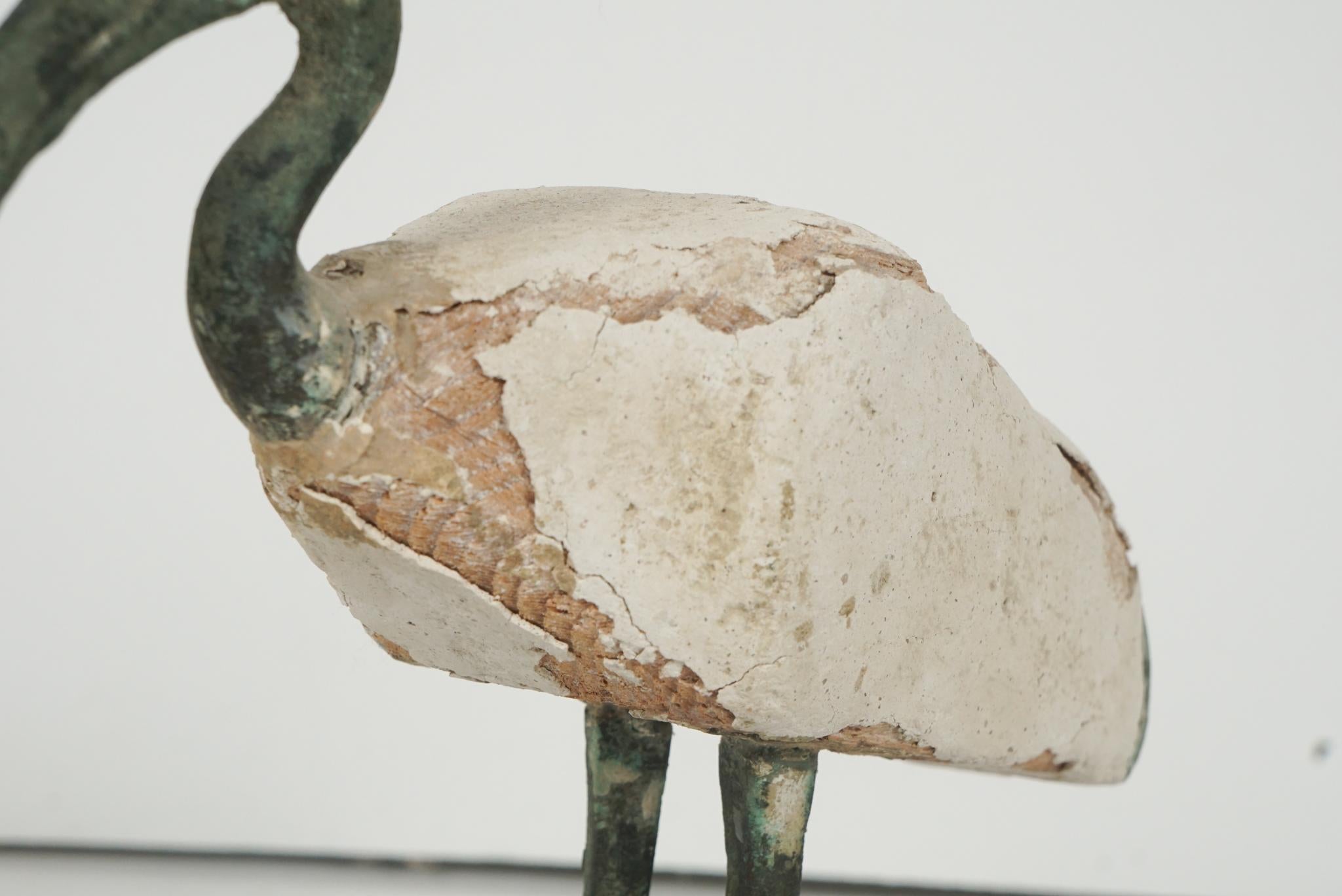 Egyptian Bronze & Carved Wood Figure of an Ibis Mounted on a Later Base 1