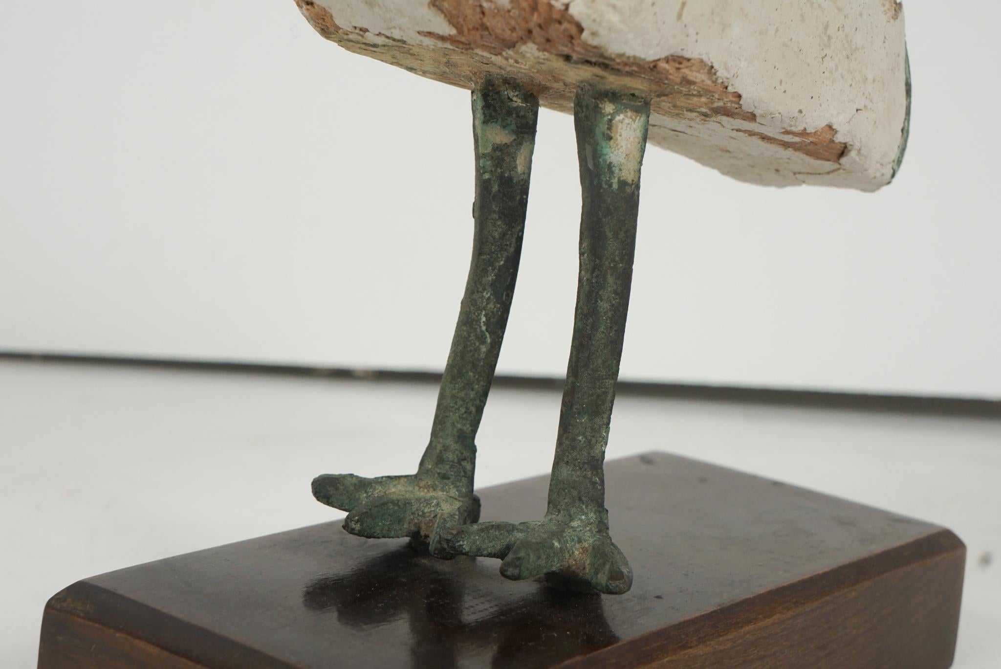 Egyptian Bronze & Carved Wood Figure of an Ibis Mounted on a Later Base 2