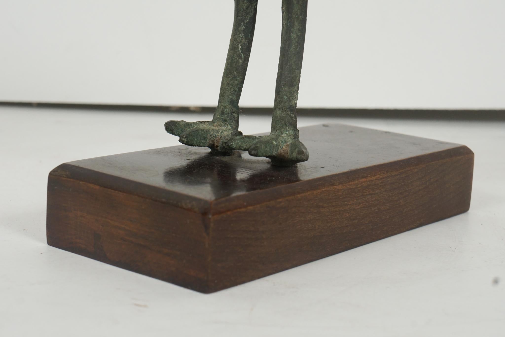 Egyptian Bronze & Carved Wood Figure of an Ibis Mounted on a Later Base 3