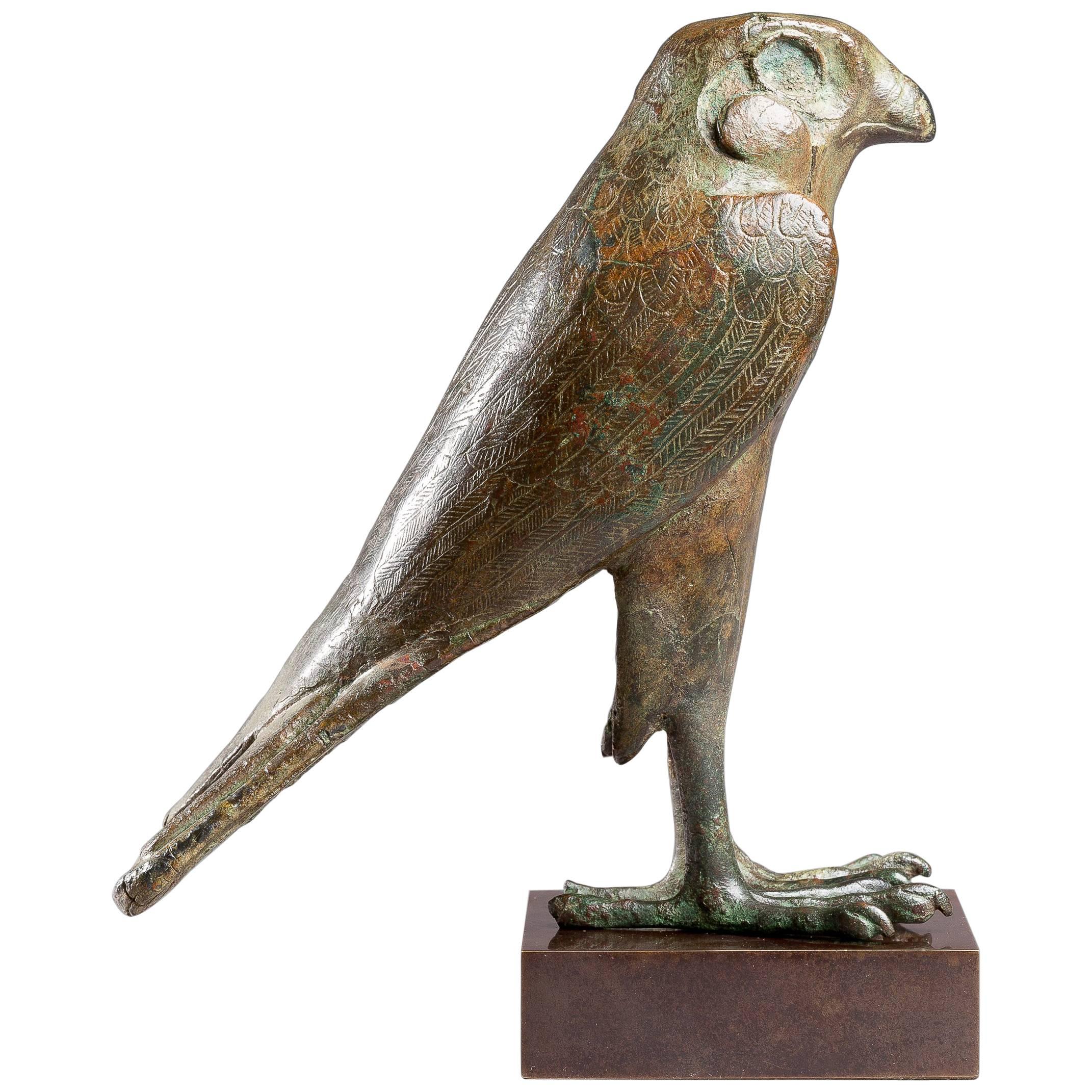 Egyptian Bronze Horus Falcon, Late Dynastic Period, 664-343 BC For Sale